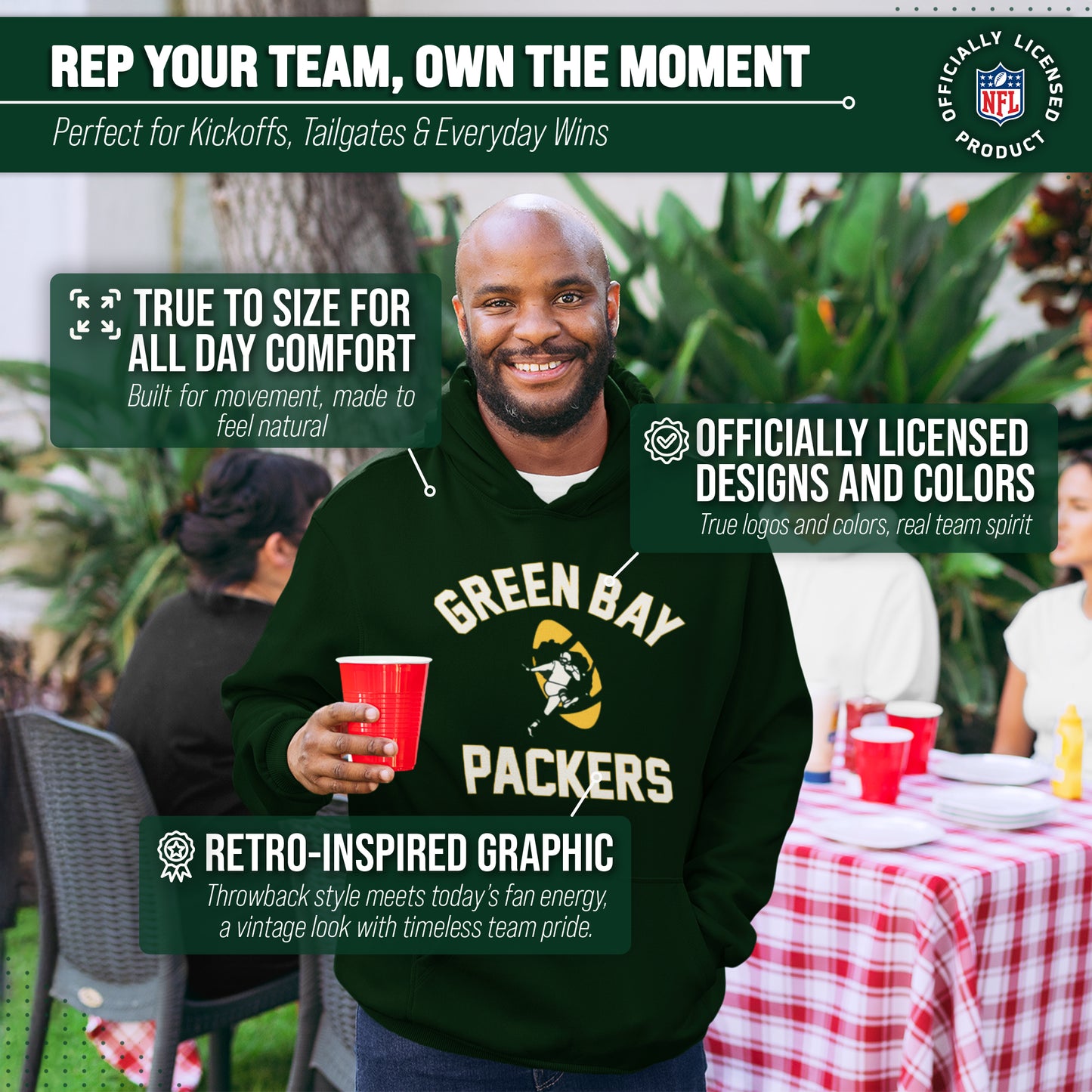 Green Bay Packers NFL Adult Unisex Retro Gameday Ultra Soft Fleece Hooded Sweatshirt - Forest Green