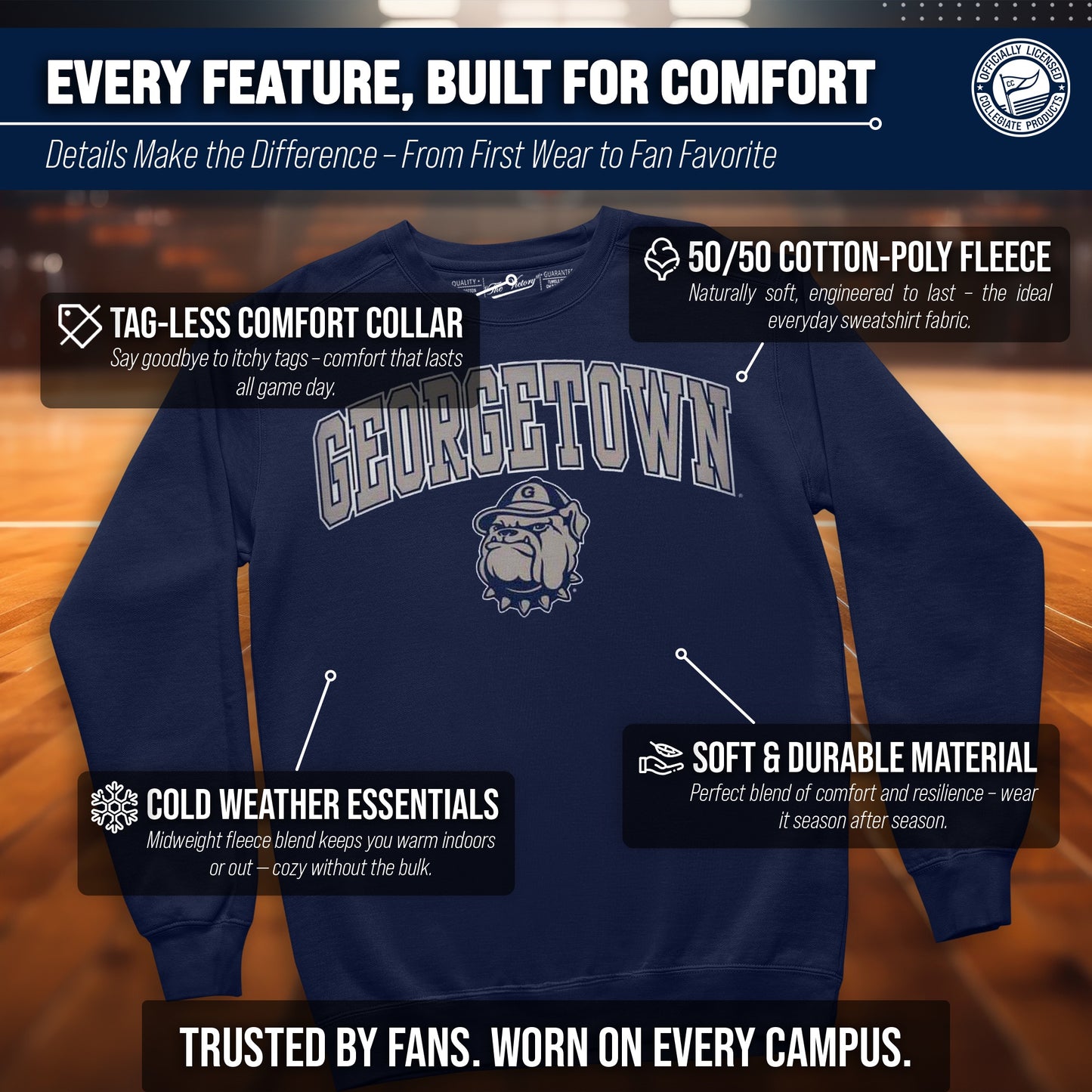 Georgetown Hoyas Adult Arch & Logo Soft Style Gameday Crewneck Sweatshirt - Navy