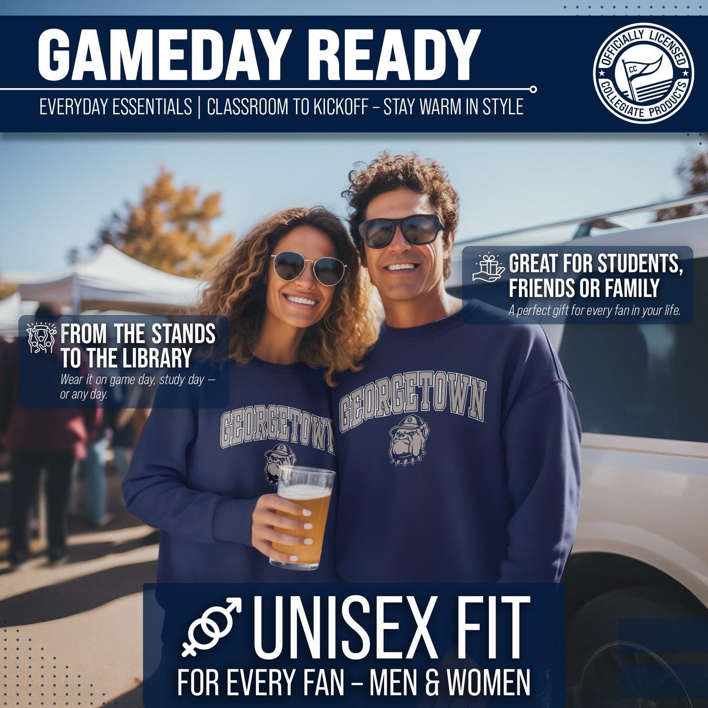 Georgetown Hoyas Adult Arch & Logo Soft Style Gameday Crewneck Sweatshirt - Navy