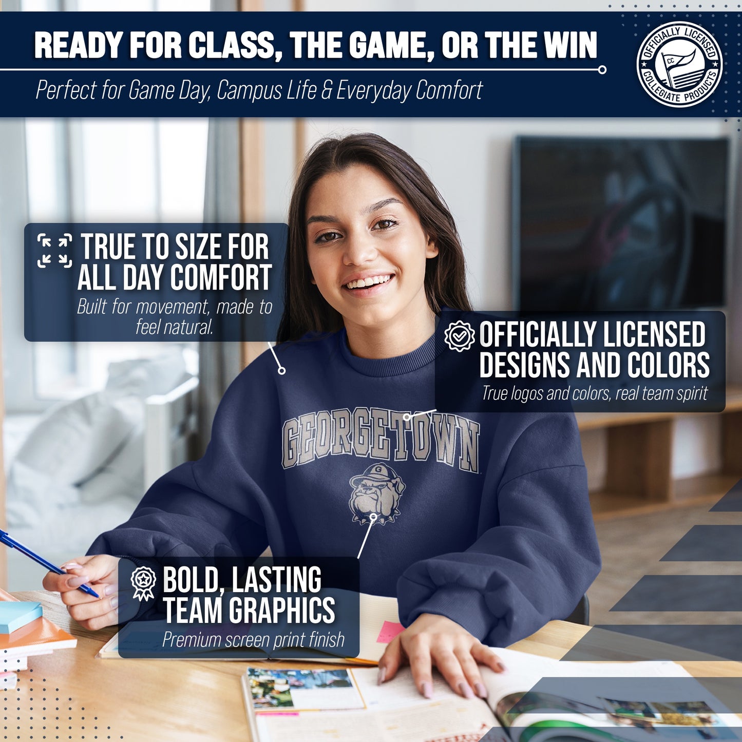 Georgetown Hoyas Adult Arch & Logo Soft Style Gameday Crewneck Sweatshirt - Navy