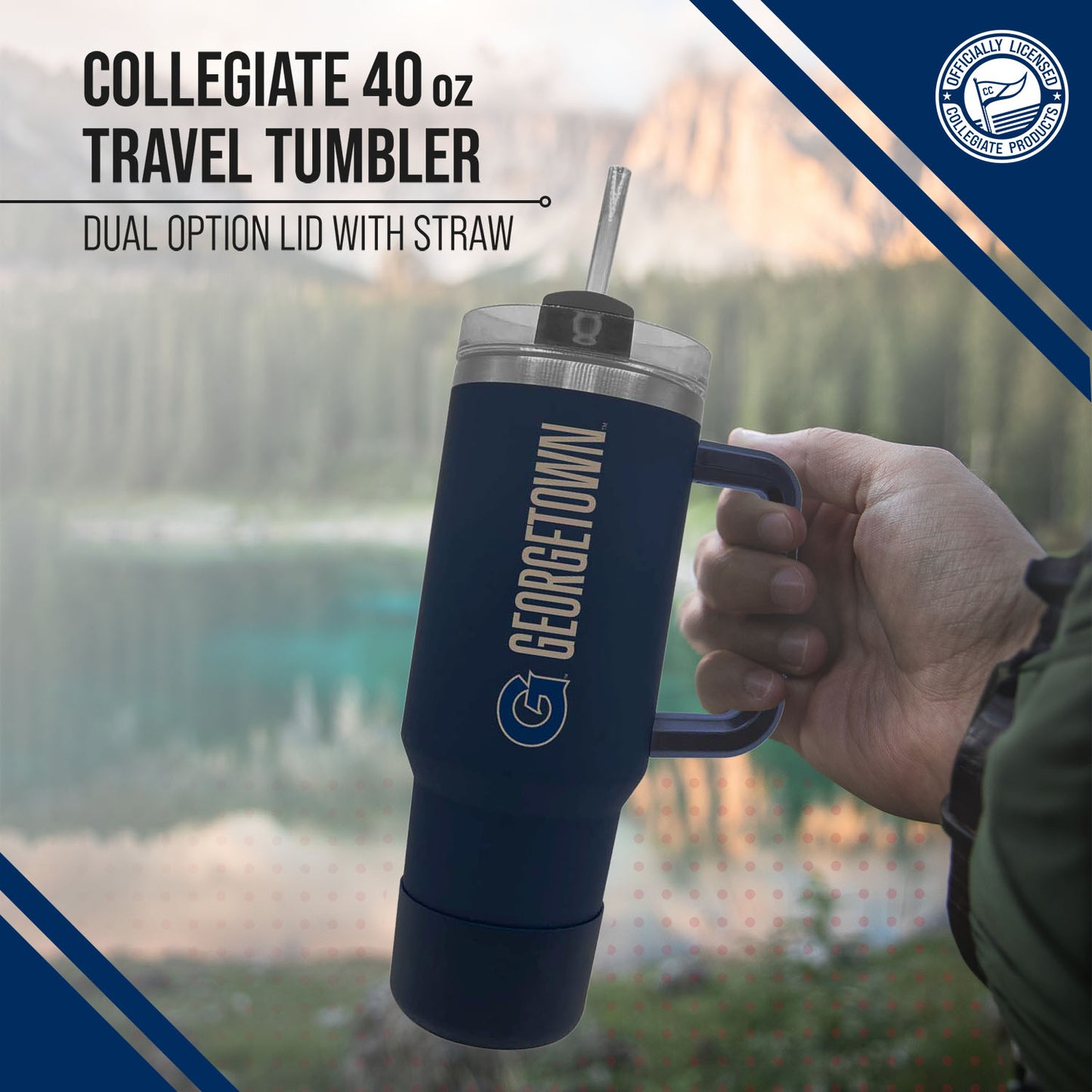 Georgetown Hoyas College & University 40 oz Travel Tumbler With Handle - Navy