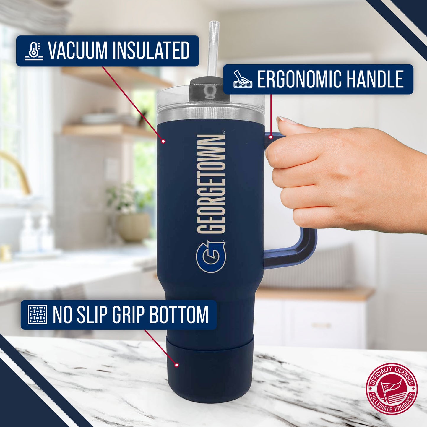 Georgetown Hoyas College & University 40 oz Travel Tumbler With Handle - Navy