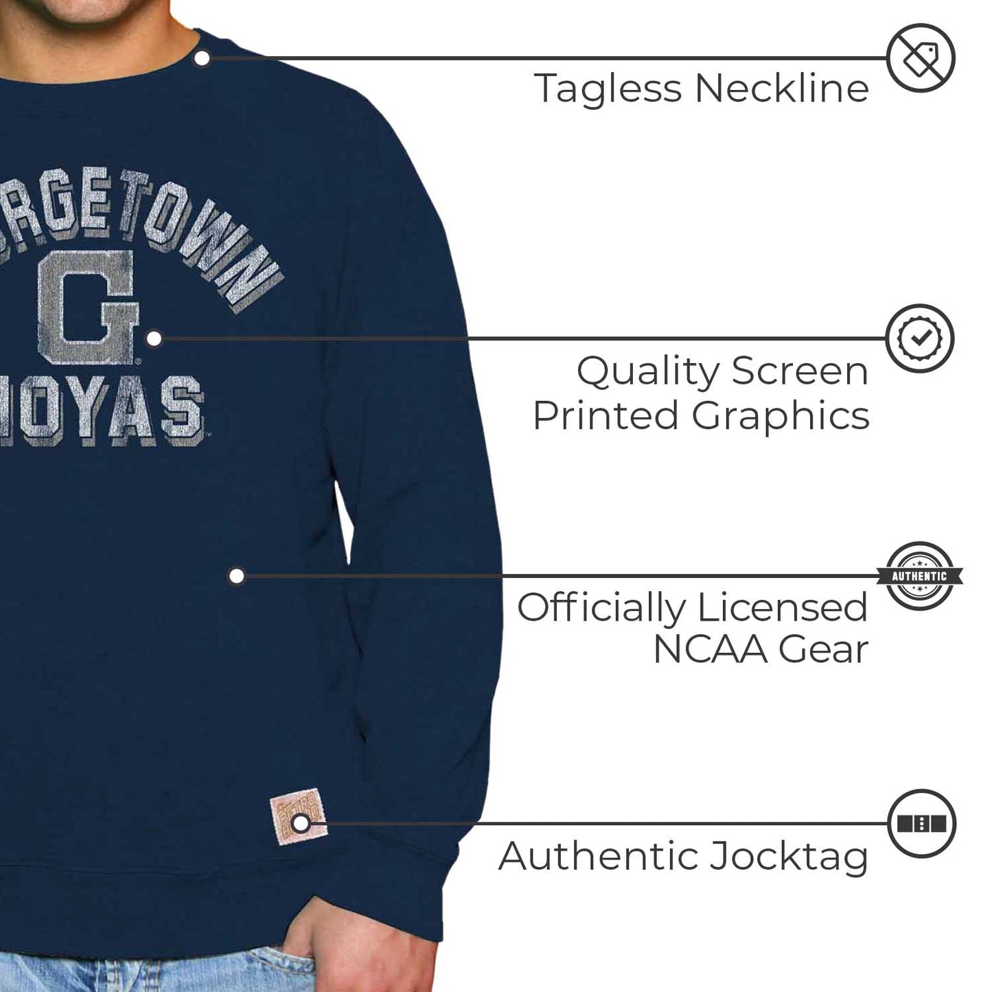 Georgetown Hoyas Adult University Crewneck - Navy