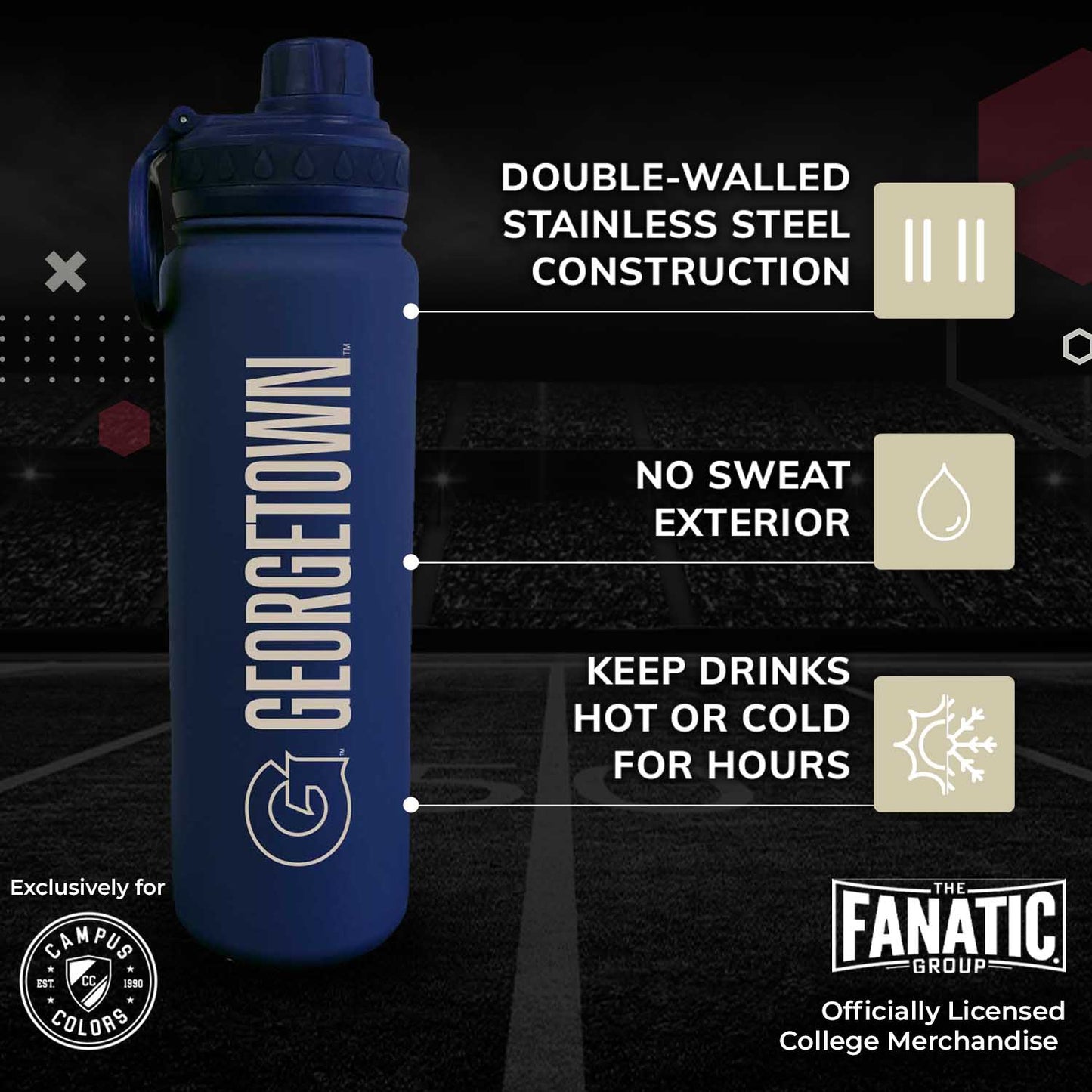 Georgetown Hoyas NCAA Stainless Steel Water Bottle - Navy