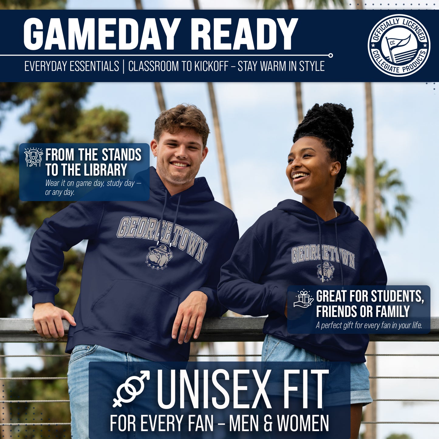 Georgetown Hoyas Adult Arch & Logo Soft Style Gameday Hooded Sweatshirt - Navy