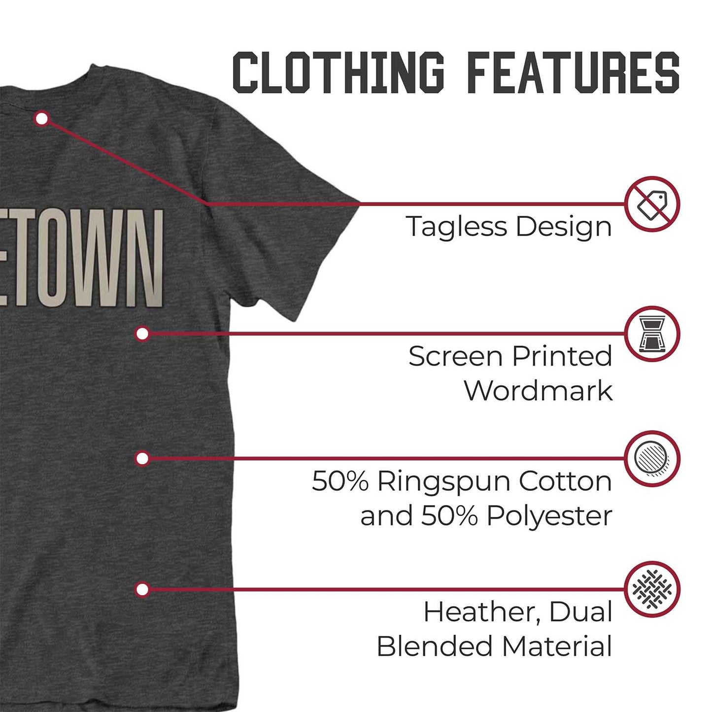 Georgetown Hoyas Campus Colors NCAA Adult Cotton Blend Charcoal Tagless T-Shirt - Charcoal