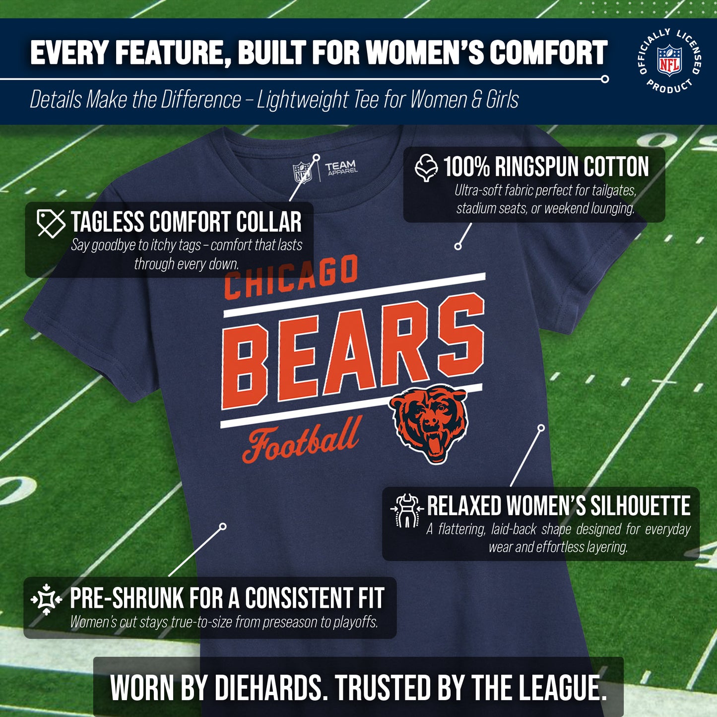 Chicago Bears NFL Gameday Women's Relaxed Fit T-shirt - Navy