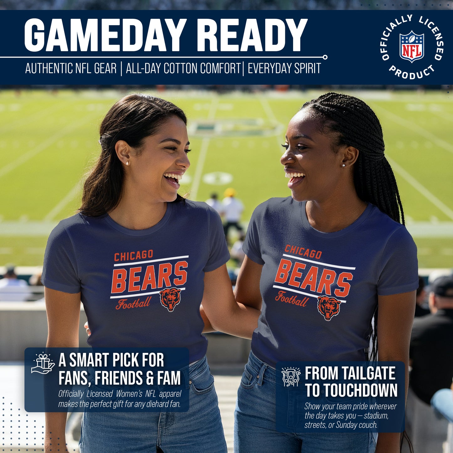 Chicago Bears NFL Gameday Women's Relaxed Fit T-shirt - Navy