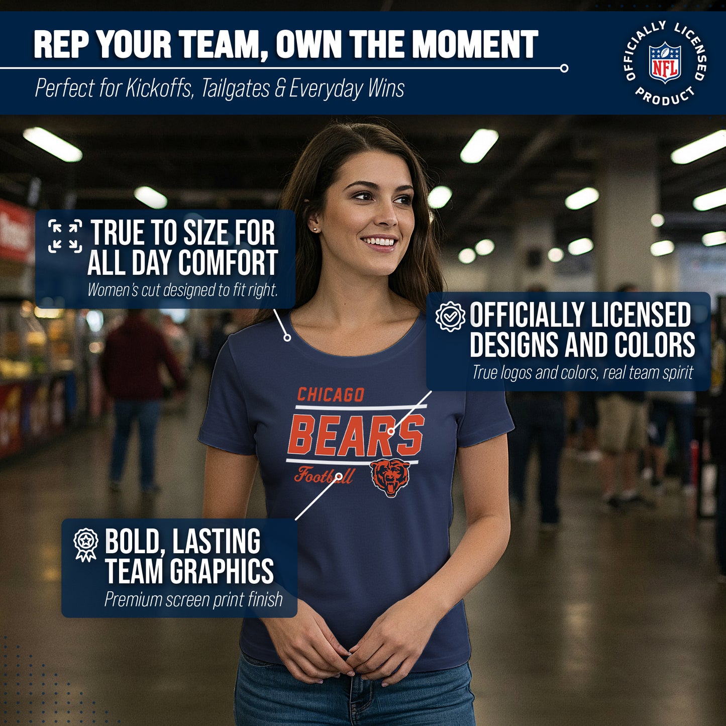 Chicago Bears NFL Gameday Women's Relaxed Fit T-shirt - Navy