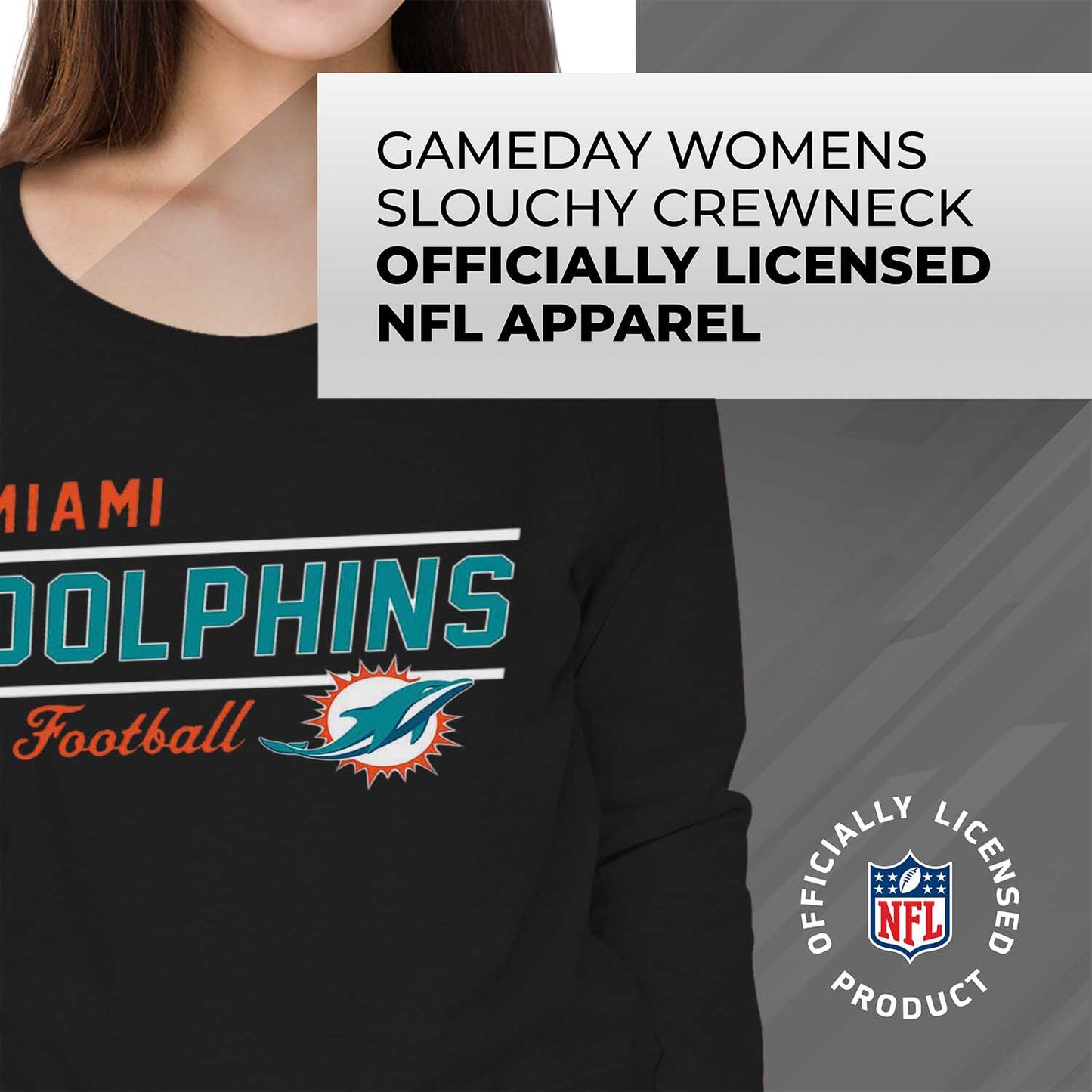 Miami Dolphins NFL Womens Crew Neck Light Weight - Black