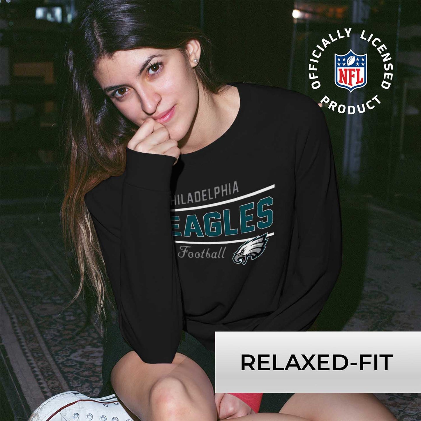 Philadelphia Eagles NFL Womens Crew Neck Light Weight - Black