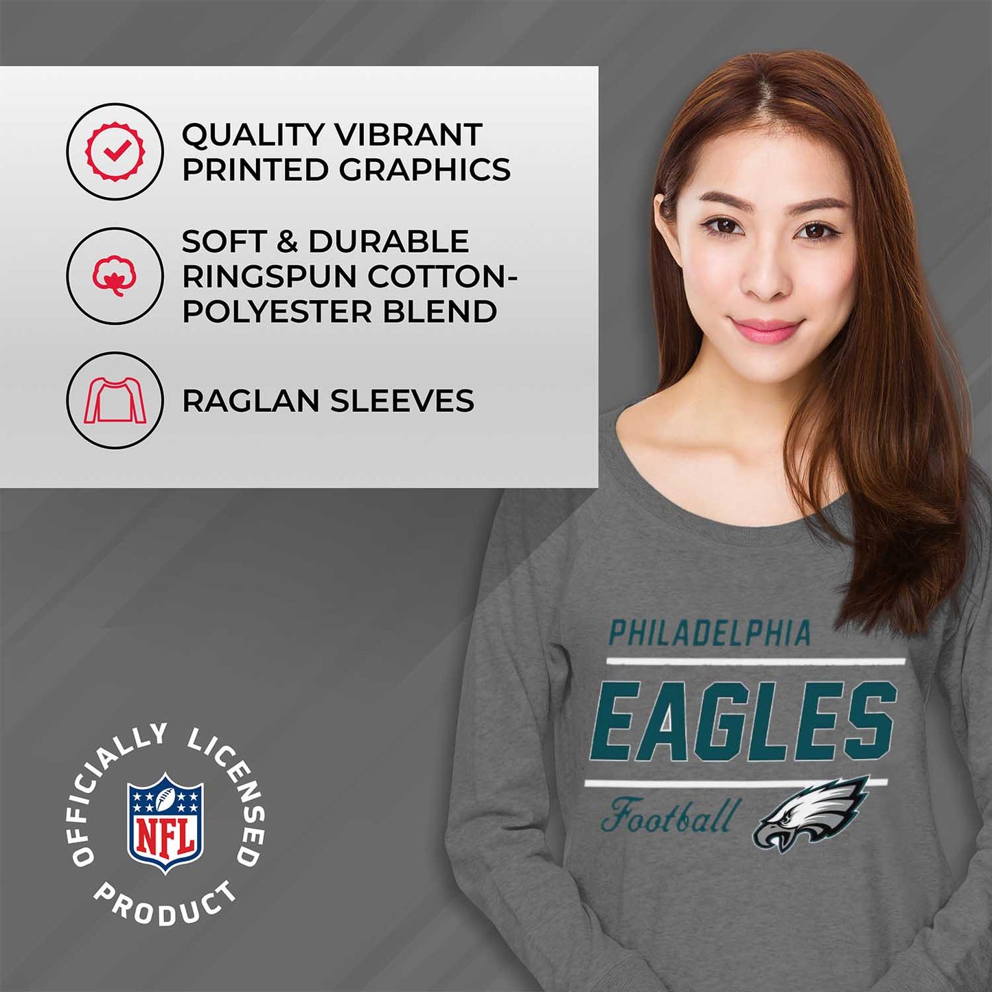 Philadelphia Eagles NFL Womens Crew Neck Light Weight - Sport Gray