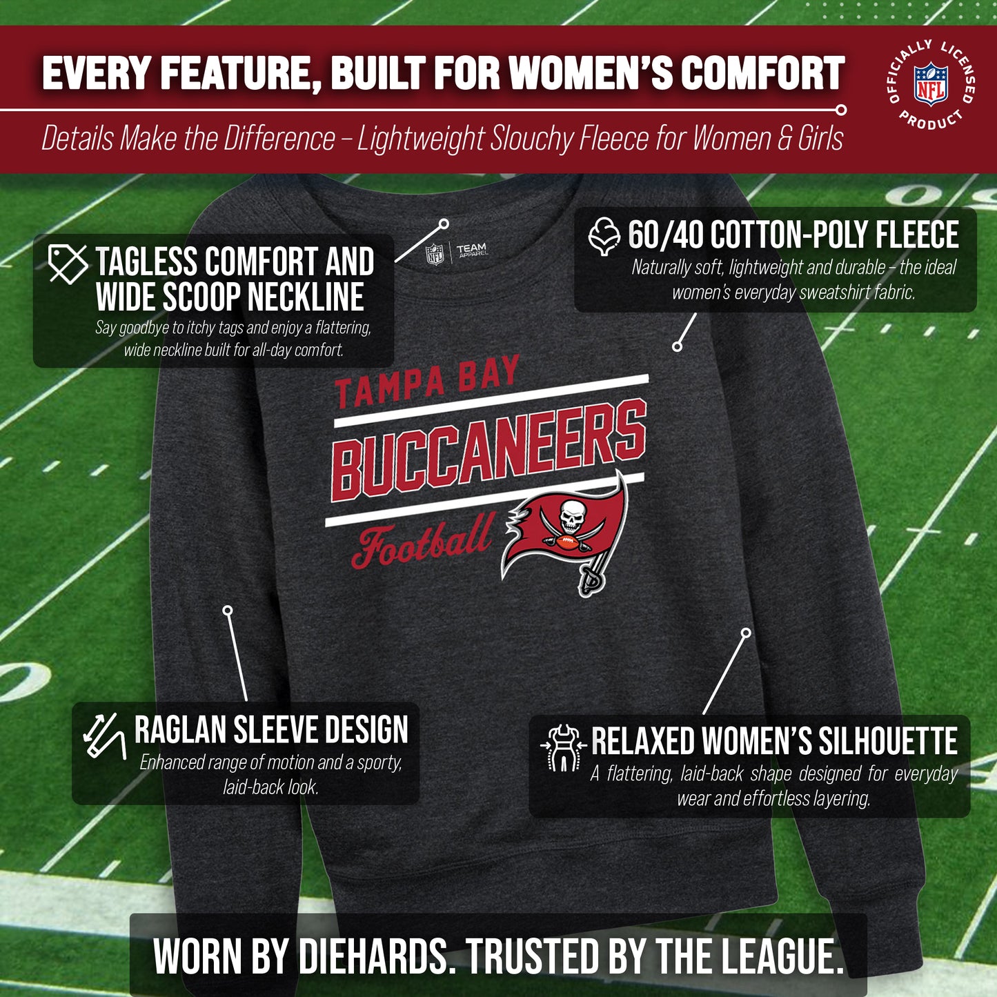 Tampa Bay Buccaneers NFL Womens Crew Neck Light Weight - Charcoal
