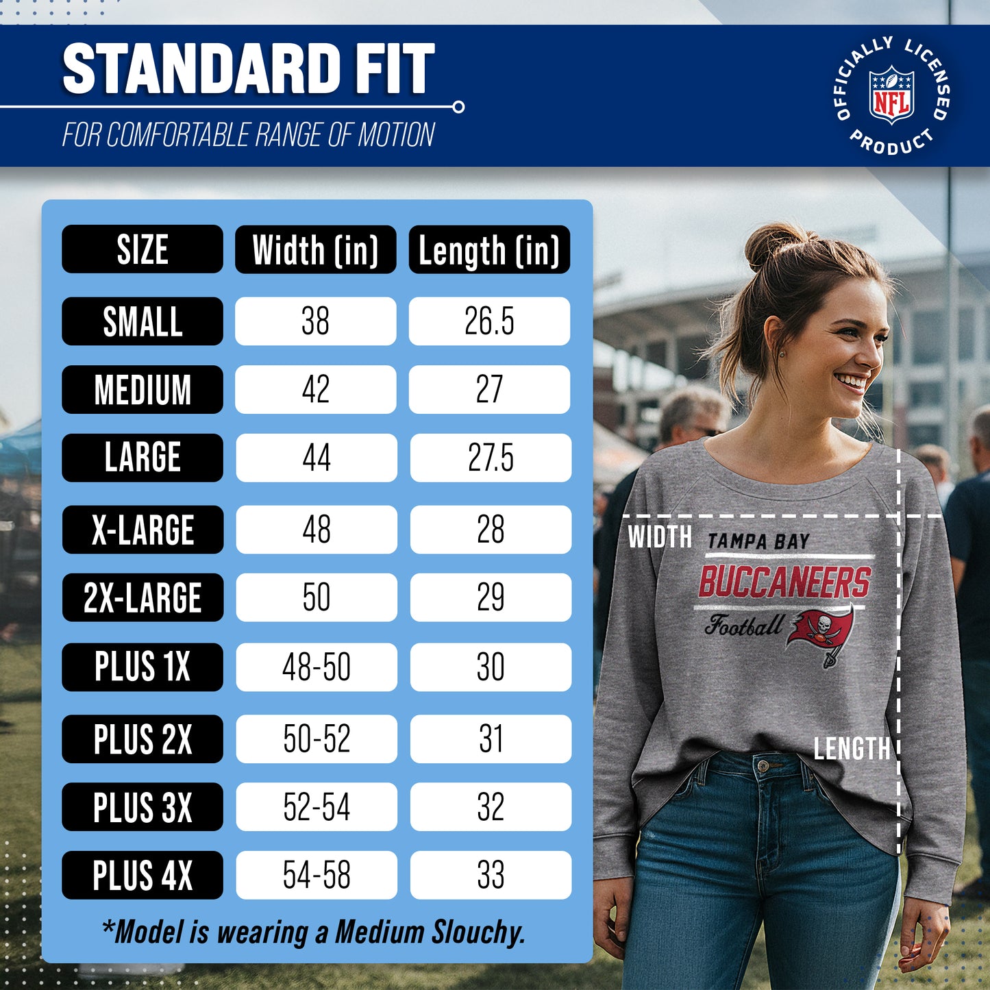 Tampa Bay Buccaneers NFL Womens Crew Neck Light Weight - Sport Gray