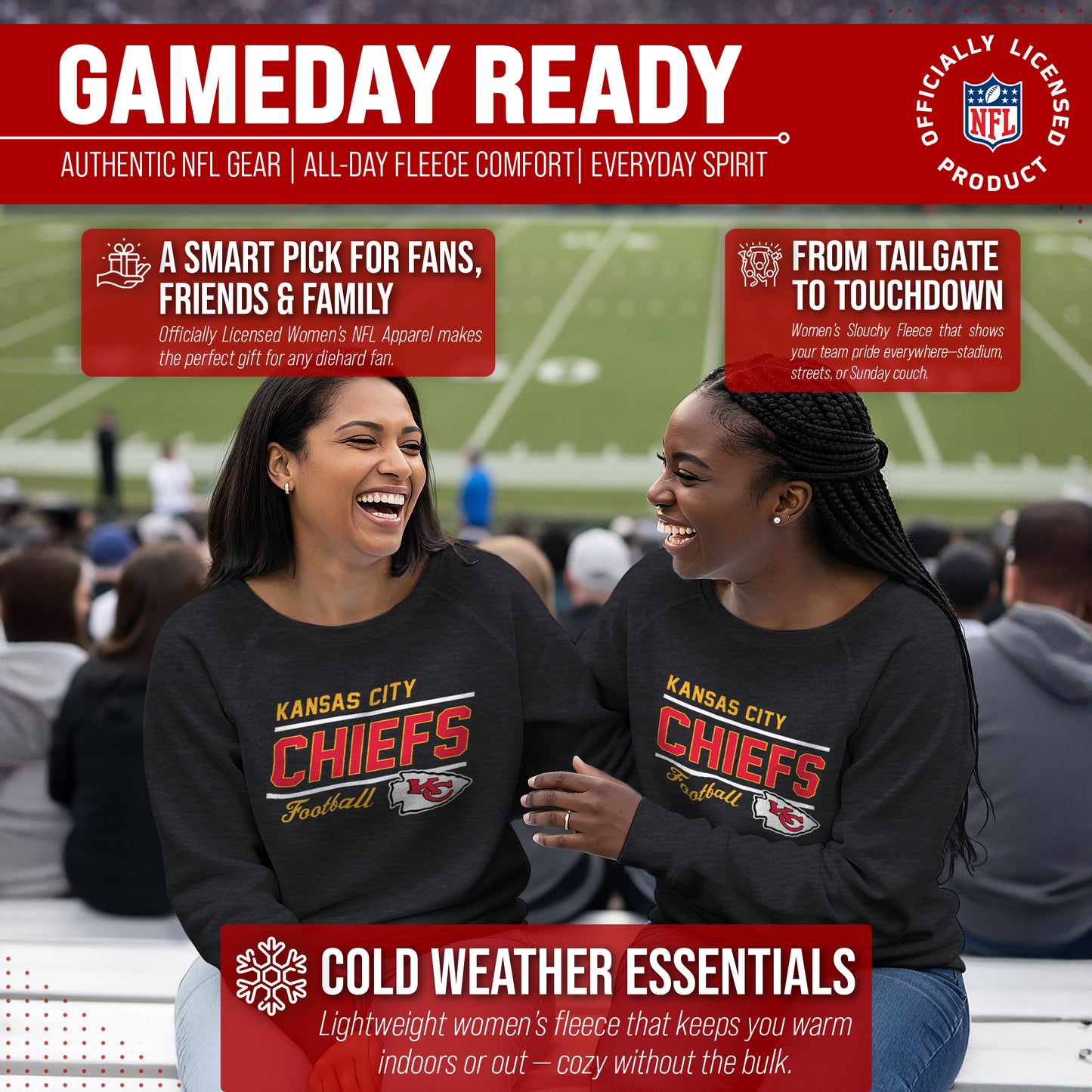 Kansas City Chiefs NFL Womens Crew Neck Light Weight - Charcoal