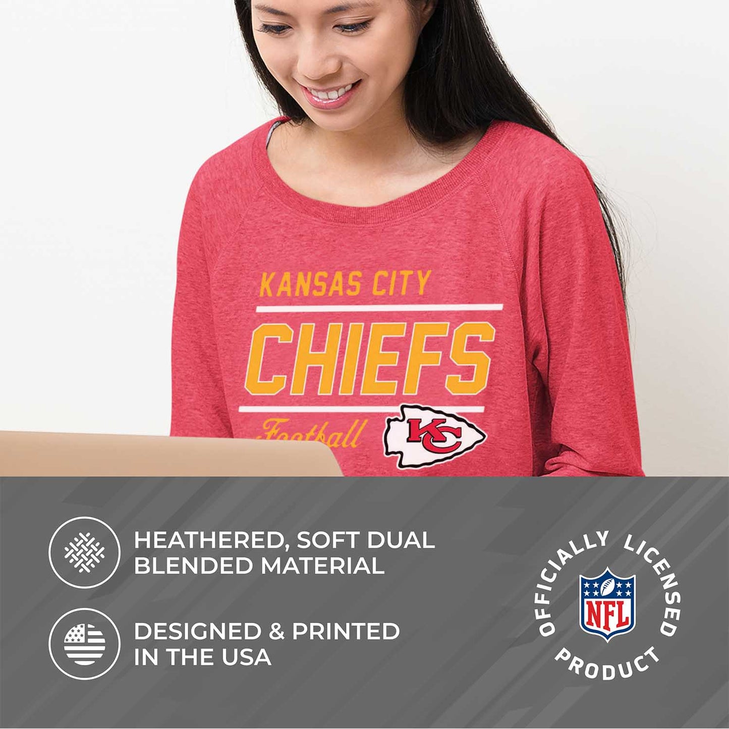 Kansas City Chiefs NFL Womens Crew Neck Light Weight - Red