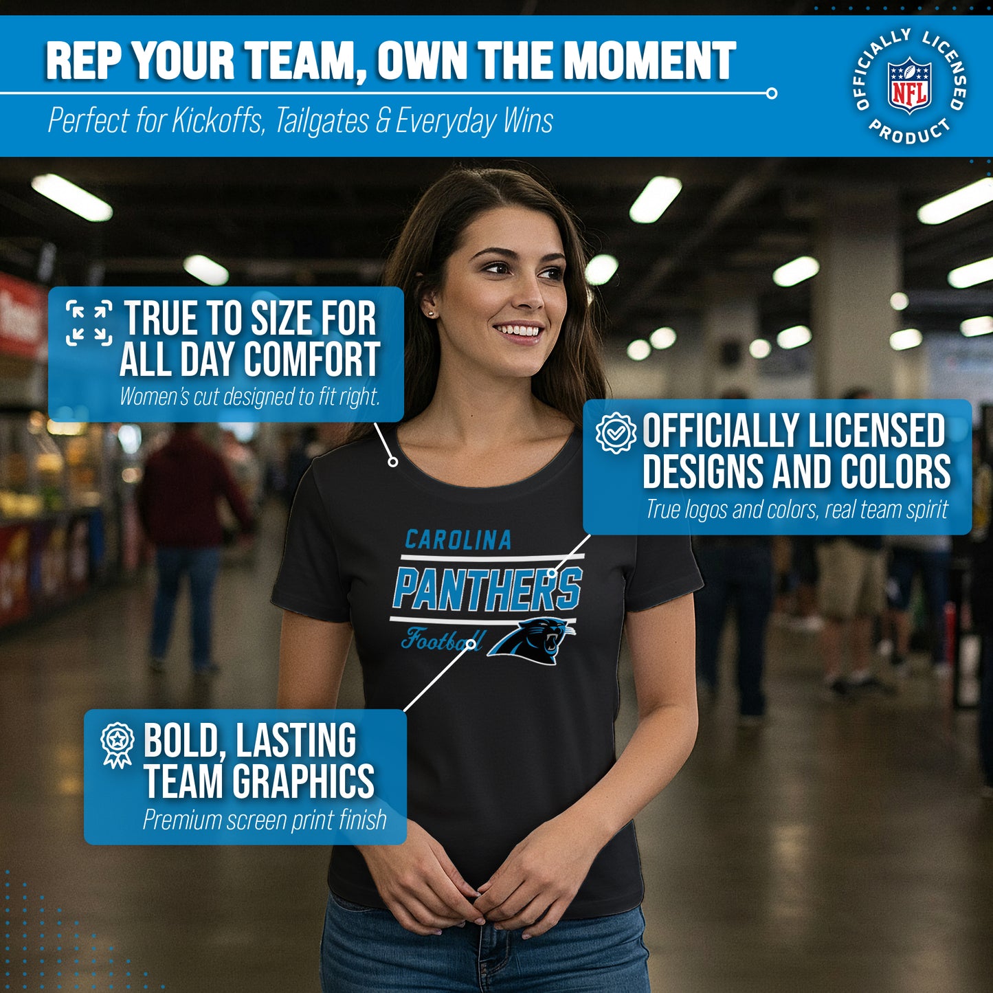 Carolina Panthers NFL Gameday Women's Relaxed Fit T-shirt - Black