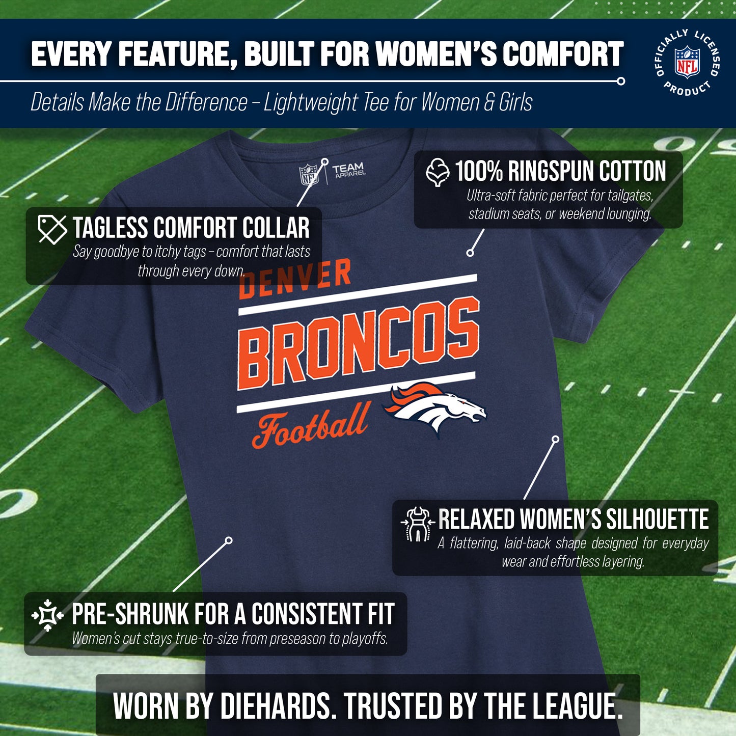 Denver Broncos NFL Gameday Women's Relaxed Fit T-shirt - Navy