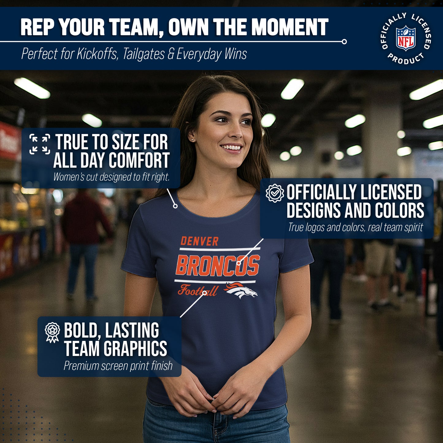 Denver Broncos NFL Gameday Women's Relaxed Fit T-shirt - Navy