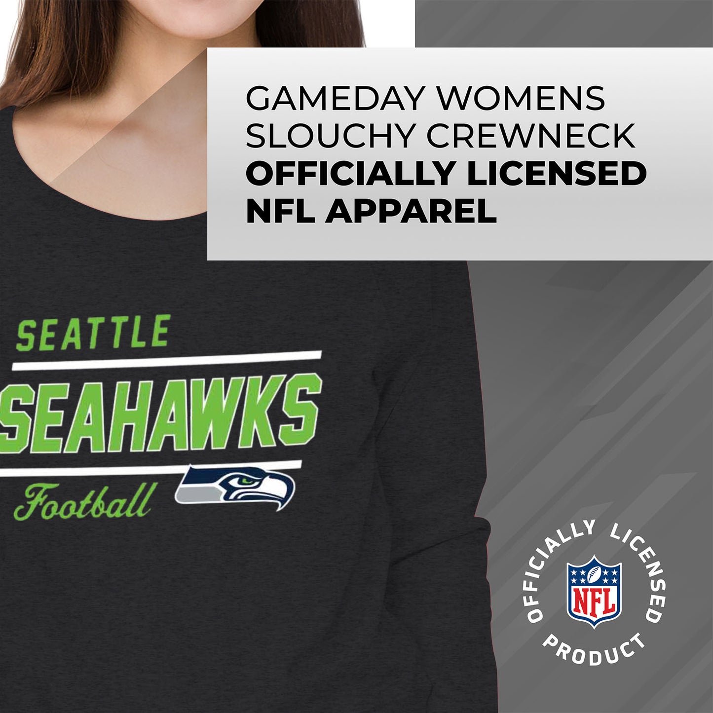 Seattle Seahawks NFL Womens Crew Neck Light Weight - Heather Charcoal