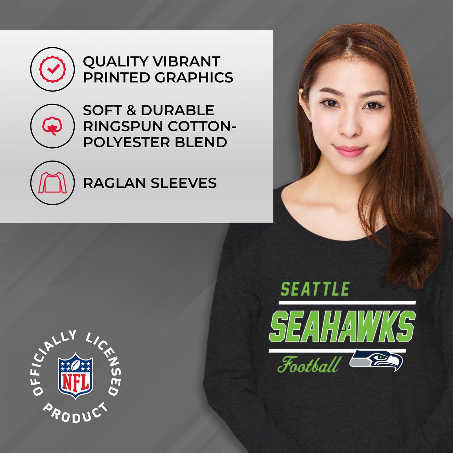 Seattle Seahawks NFL Womens Crew Neck Light Weight - Heather Charcoal