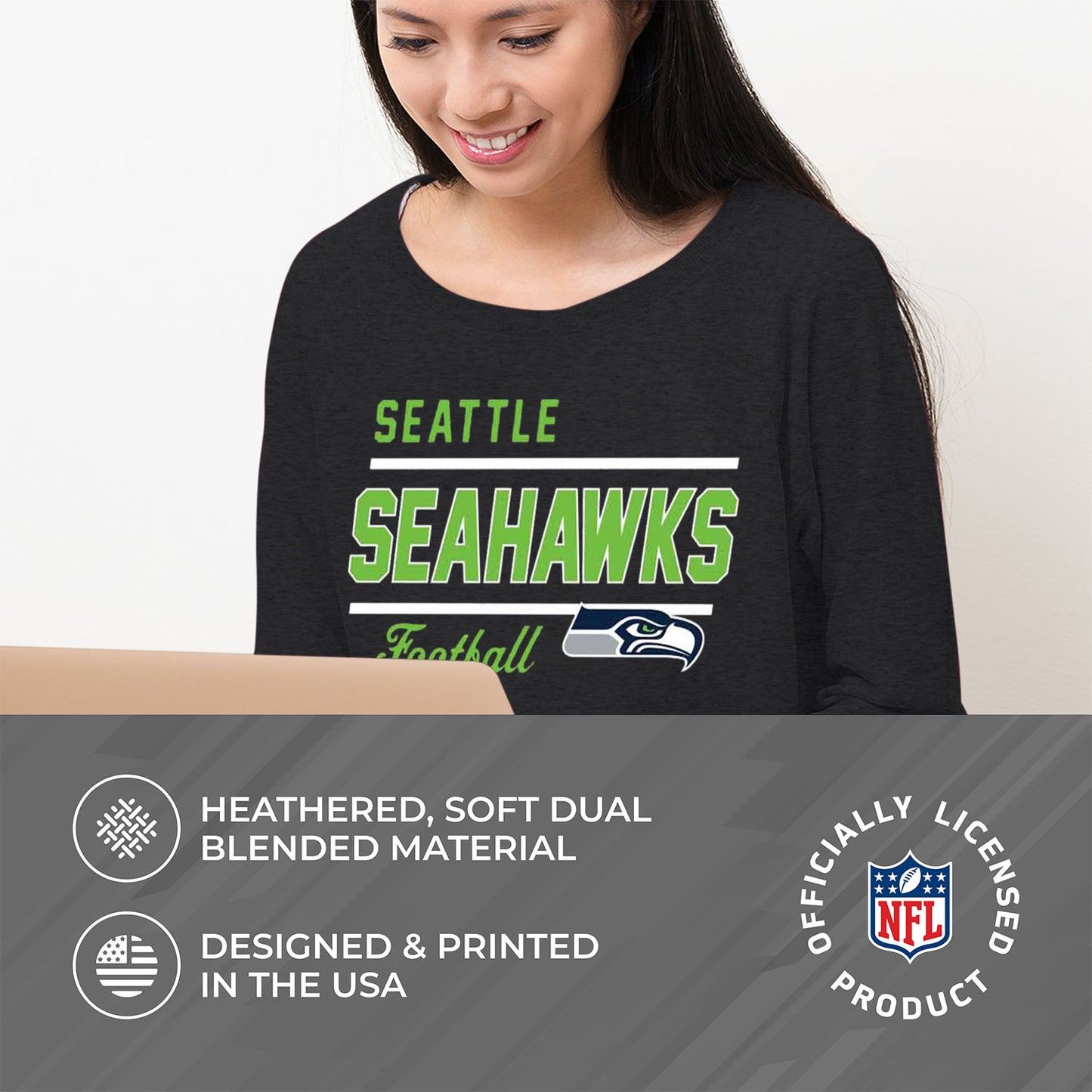 Seattle Seahawks NFL Womens Crew Neck Light Weight - Heather Charcoal