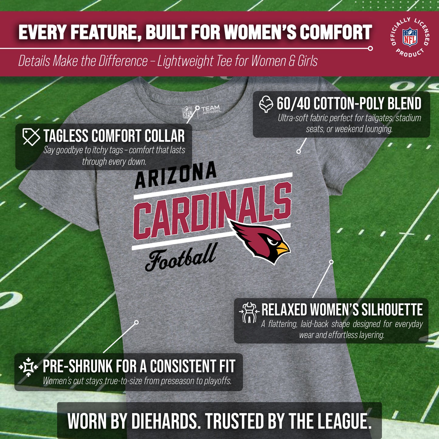 Arizona Cardinals NFL Gameday Women's Relaxed Fit T-shirt - Gray