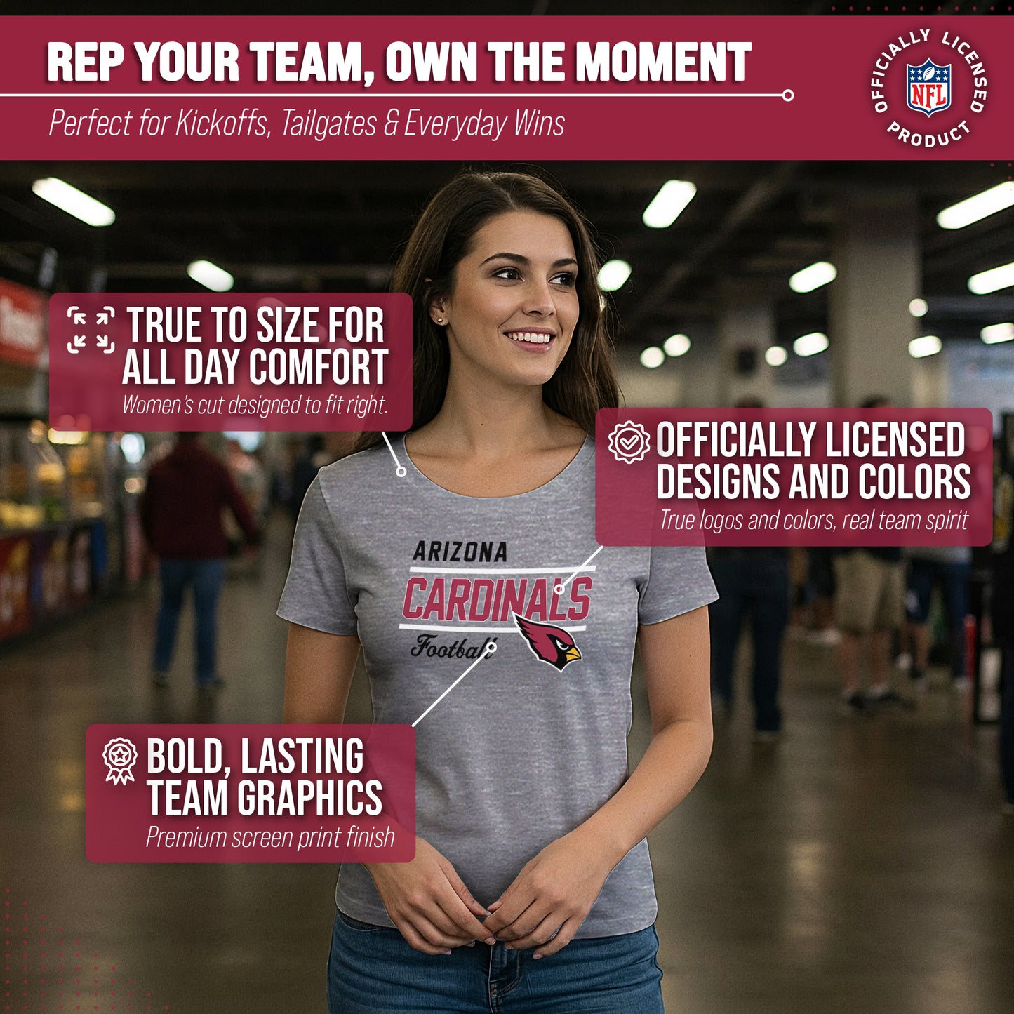 Arizona Cardinals NFL Gameday Women's Relaxed Fit T-shirt - Gray
