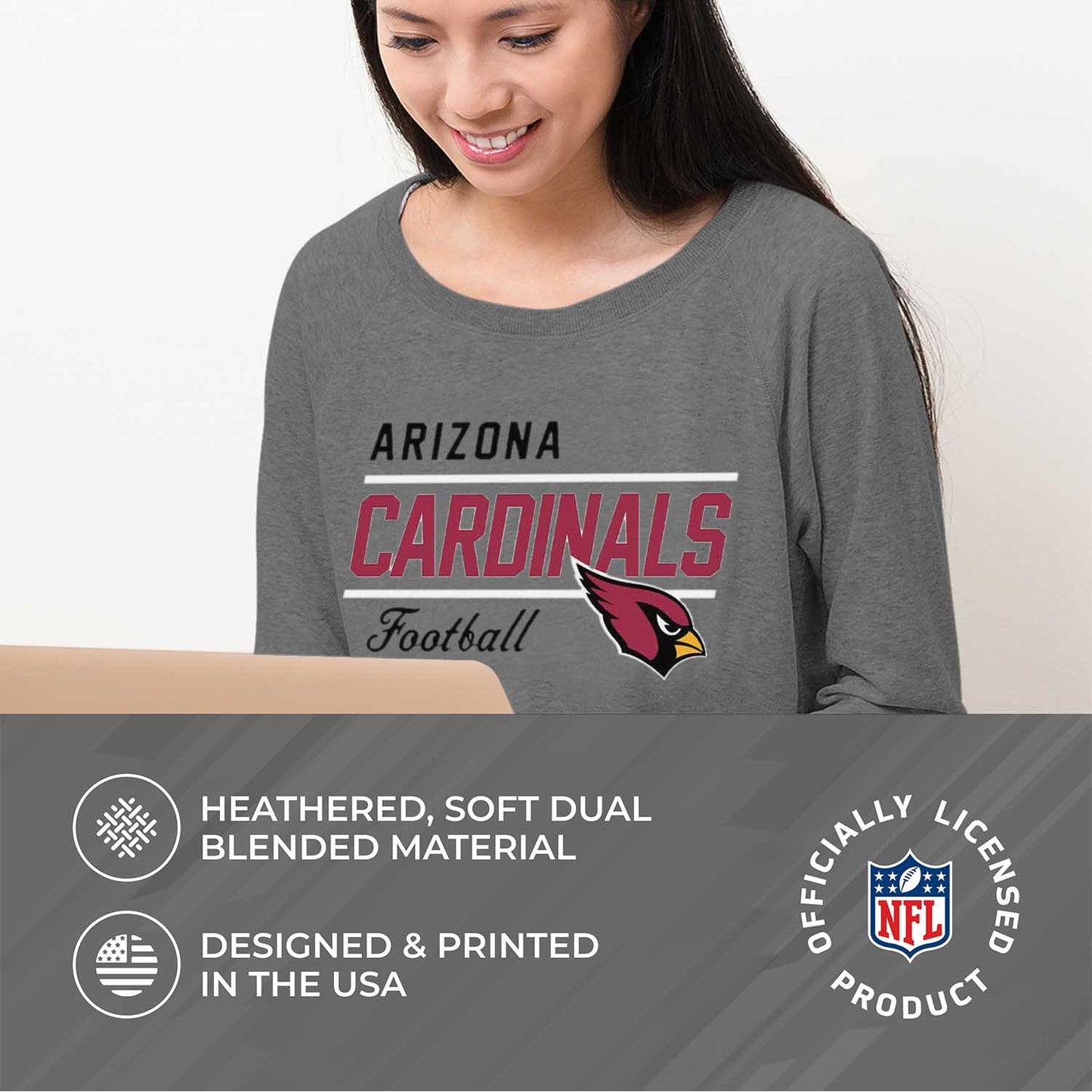 Arizona Cardinals NFL Womens Crew Neck Light Weight - Sport Gray