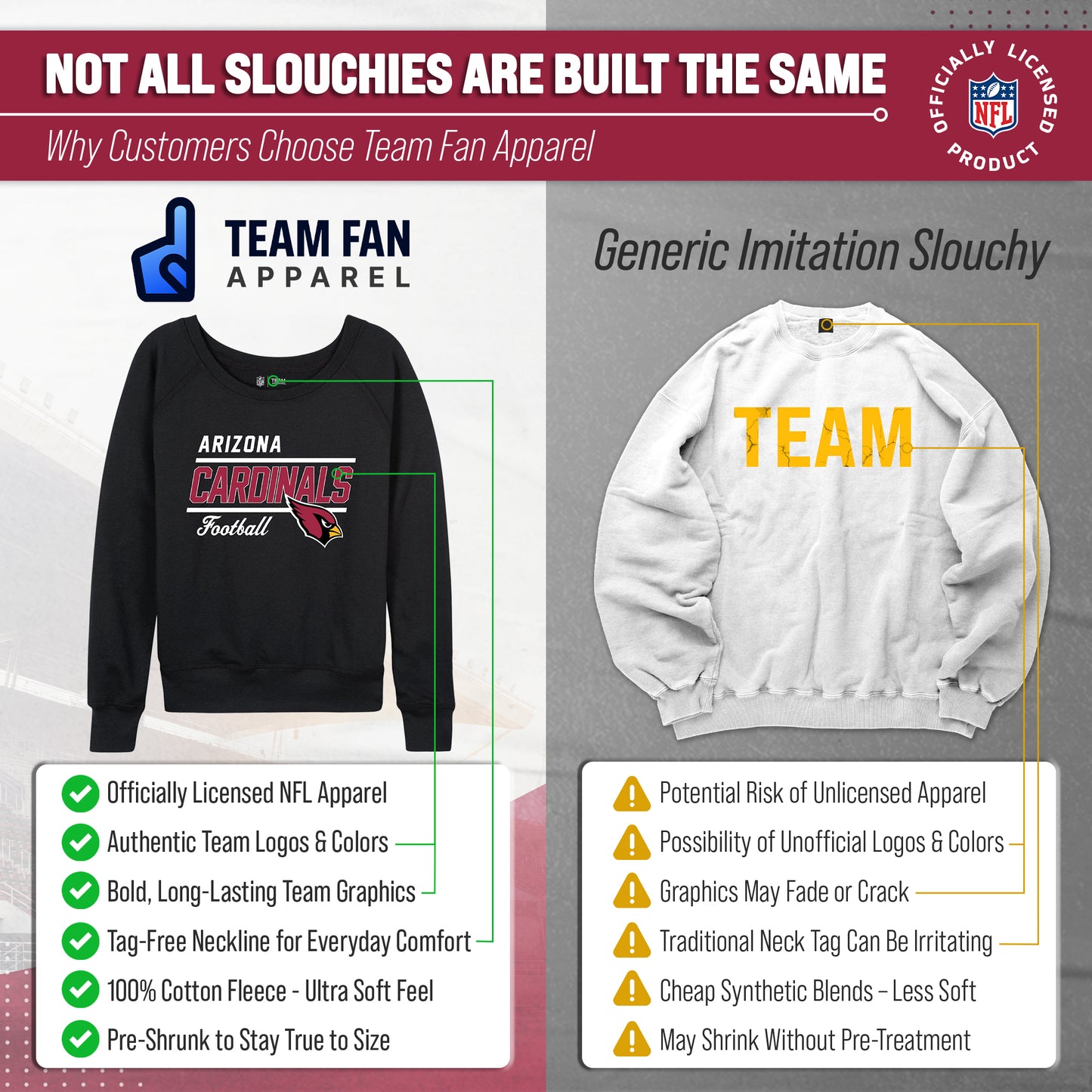 Arizona Cardinals NFL Womens Crew Neck Light Weight - Black