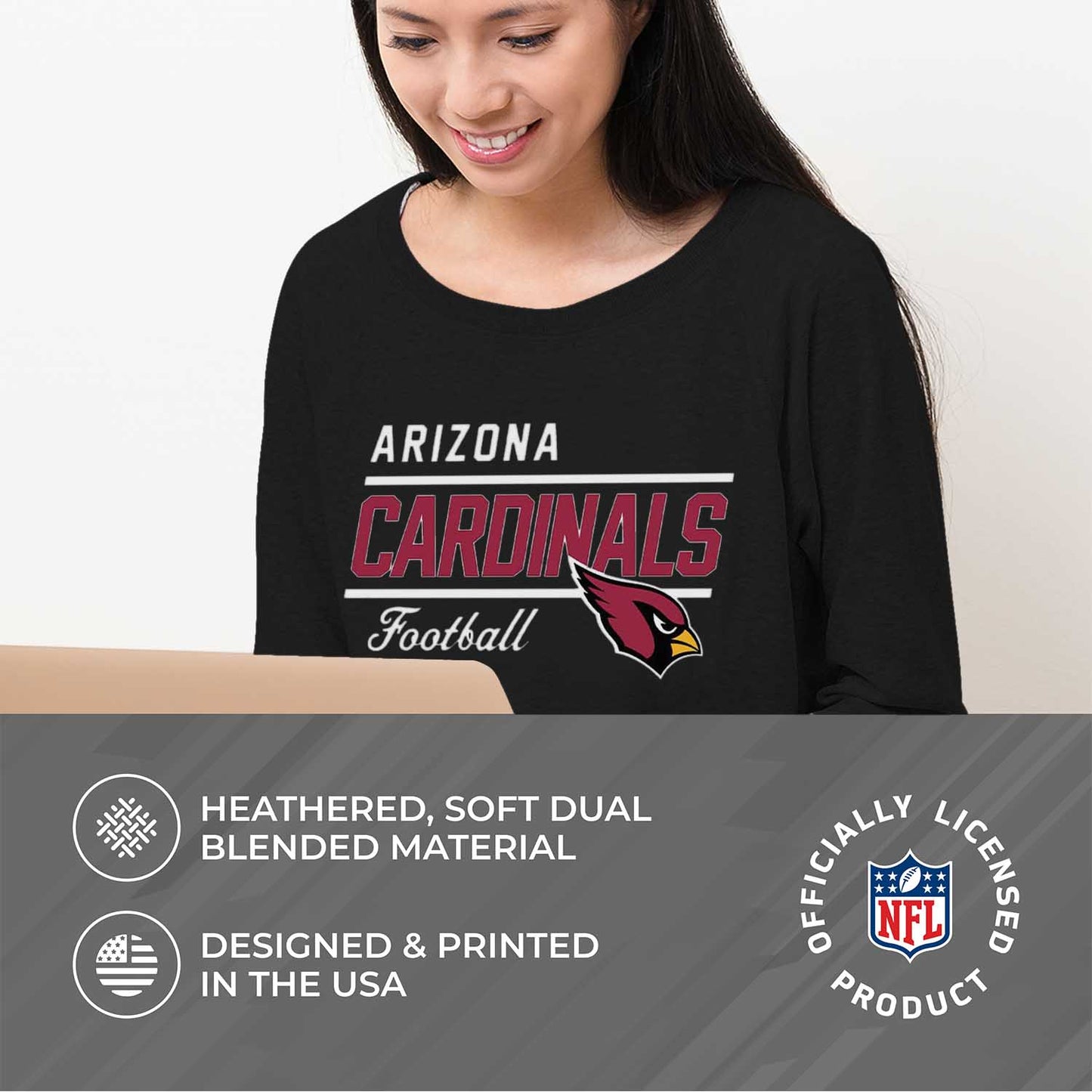 Arizona Cardinals NFL Womens Crew Neck Light Weight - Black