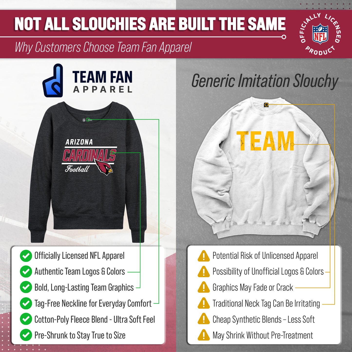 Arizona Cardinals NFL Womens Crew Neck Light Weight - Charcoal