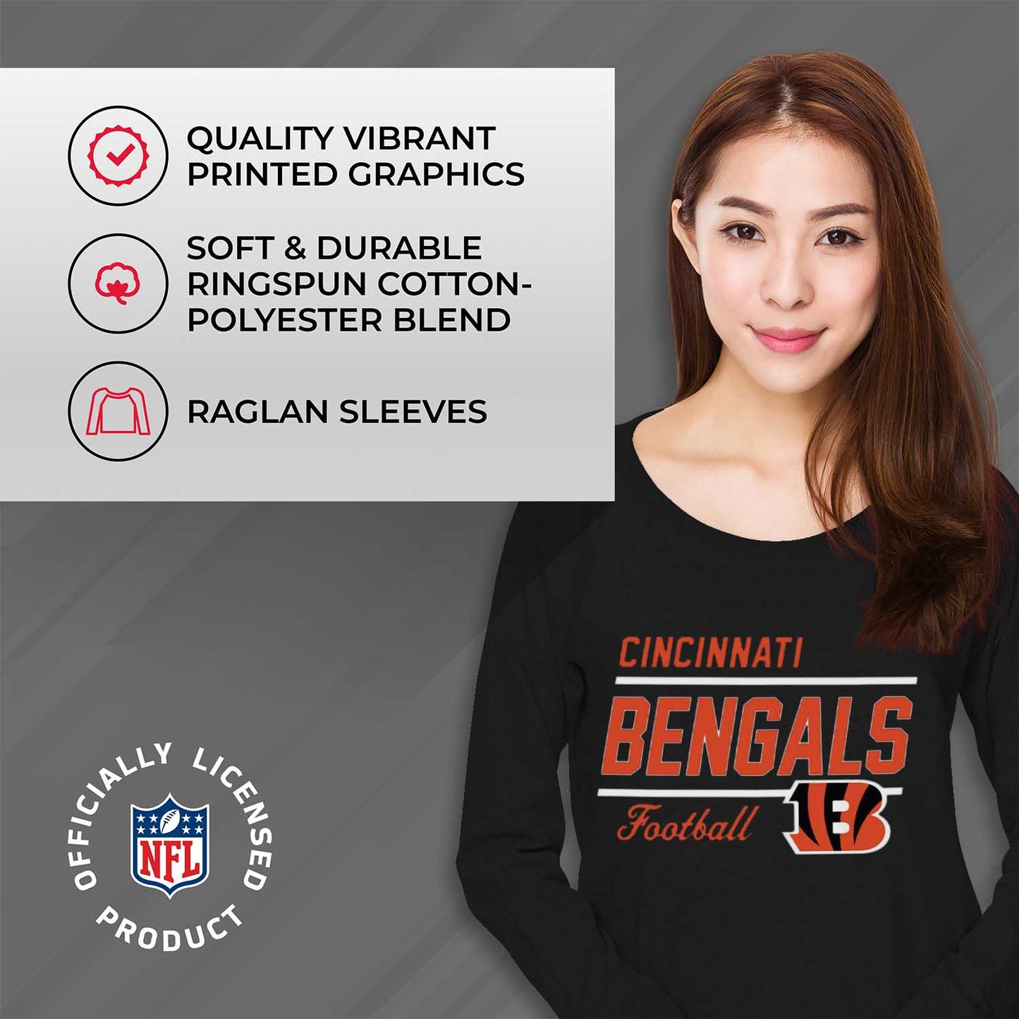 Cincinnati Bengals NFL Womens Crew Neck Light Weight - Black