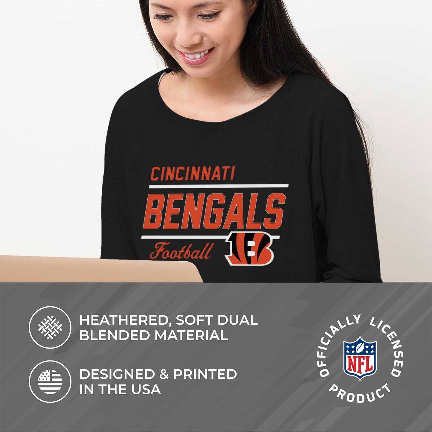 Cincinnati Bengals NFL Womens Crew Neck Light Weight - Black
