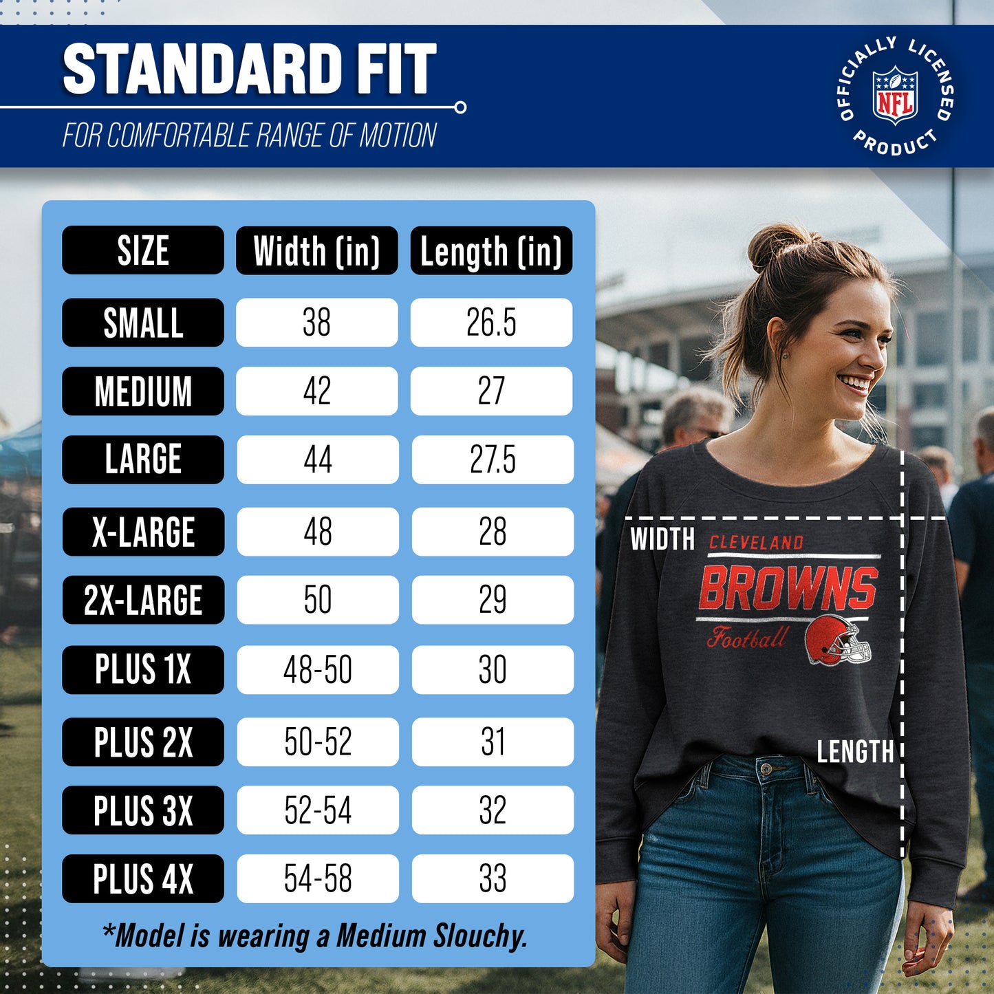 Cleveland Browns NFL Womens Crew Neck Light Weight - Charcoal