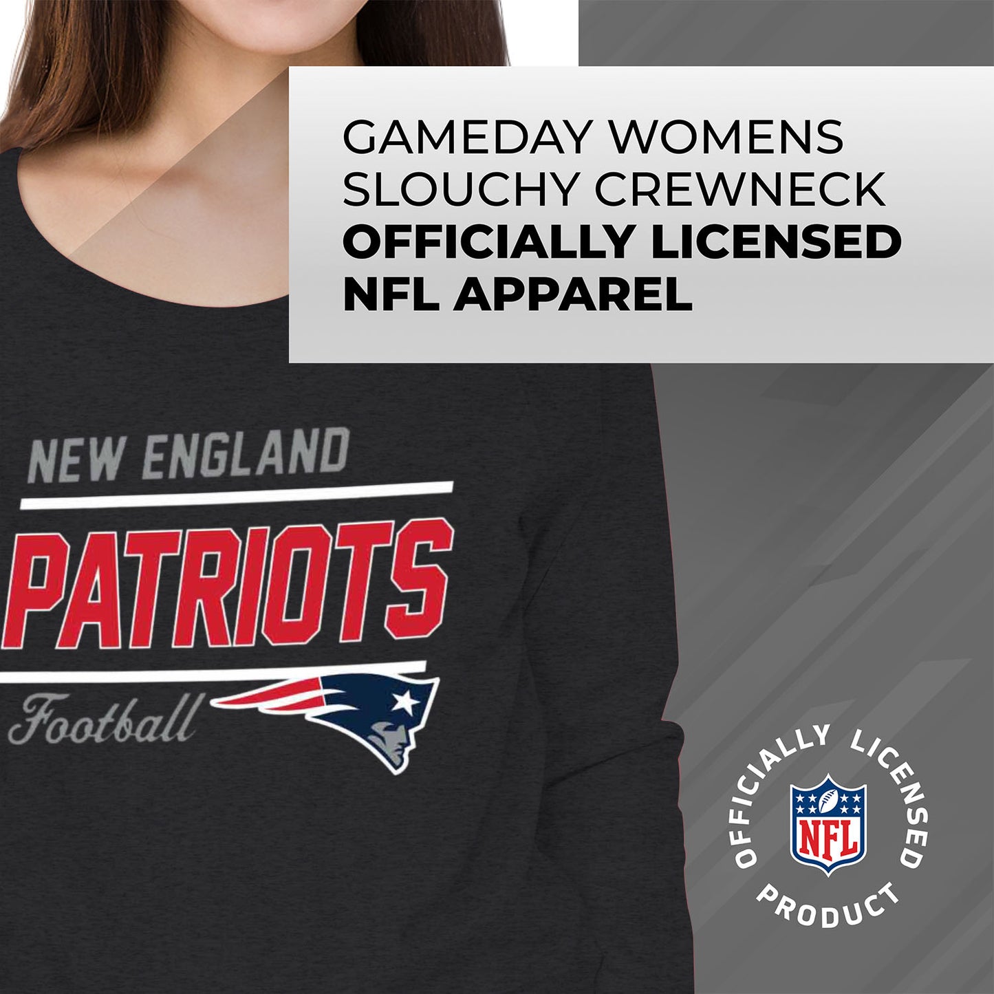 New England Patriots NFL Womens Crew Neck Light Weight - Heather Charcoal