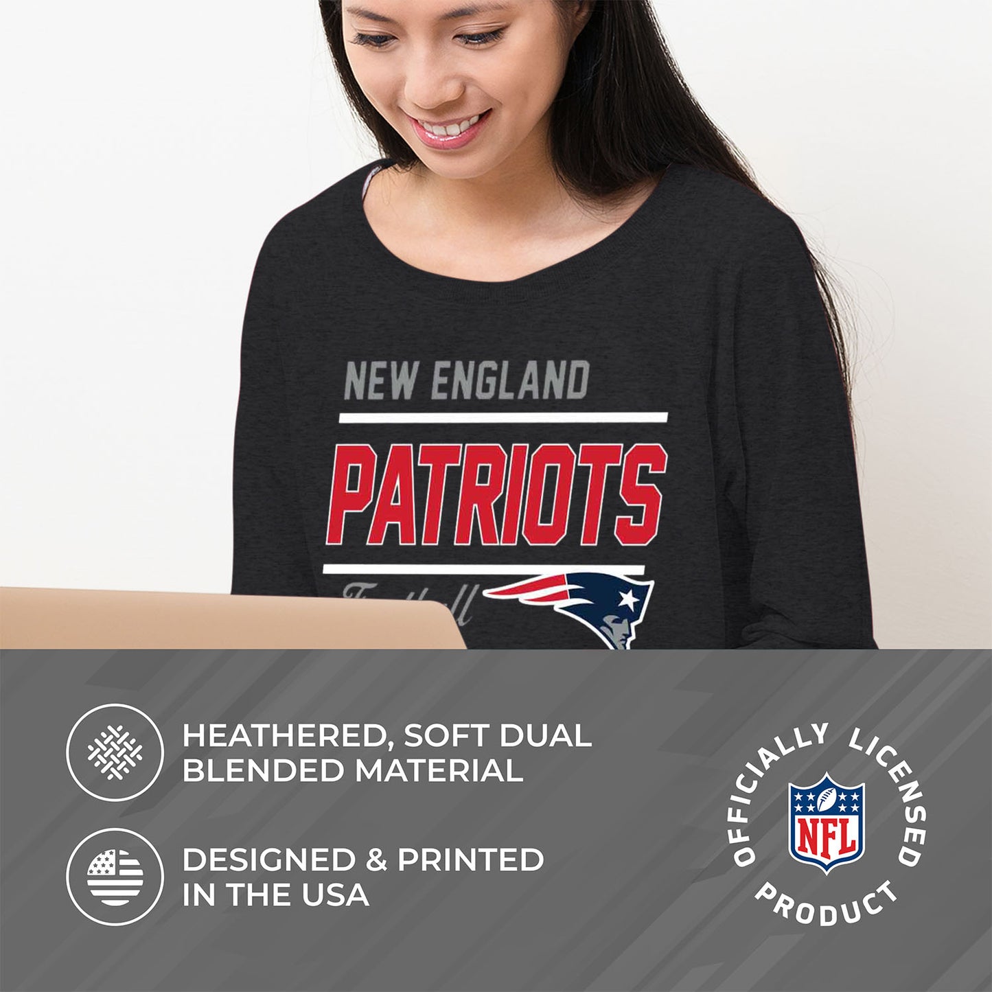New England Patriots NFL Womens Crew Neck Light Weight - Heather Charcoal