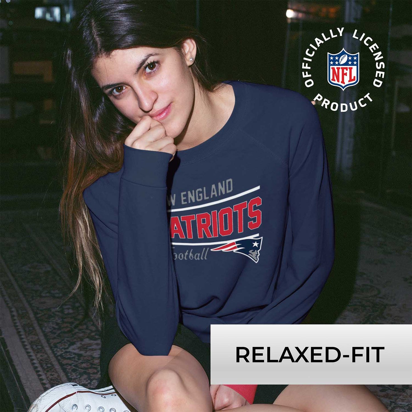 New England Patriots NFL Womens Crew Neck Light Weight - Navy