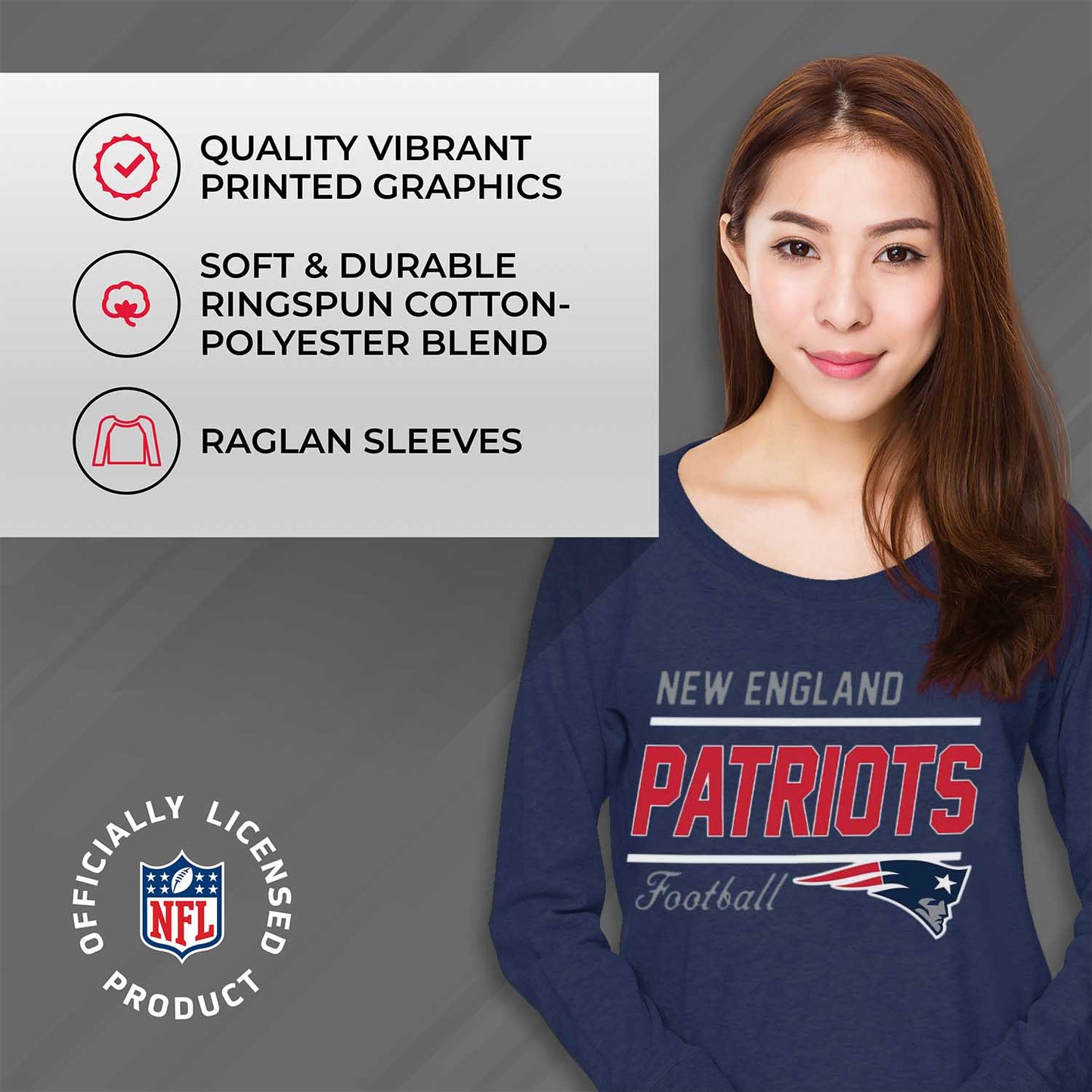 New England Patriots NFL Womens Crew Neck Light Weight - Navy