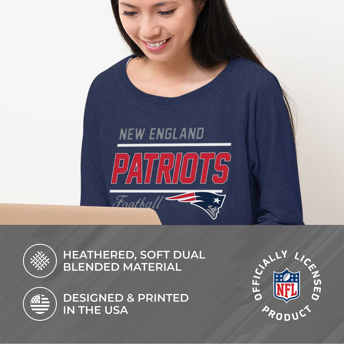 New England Patriots NFL Womens Crew Neck Light Weight - Navy