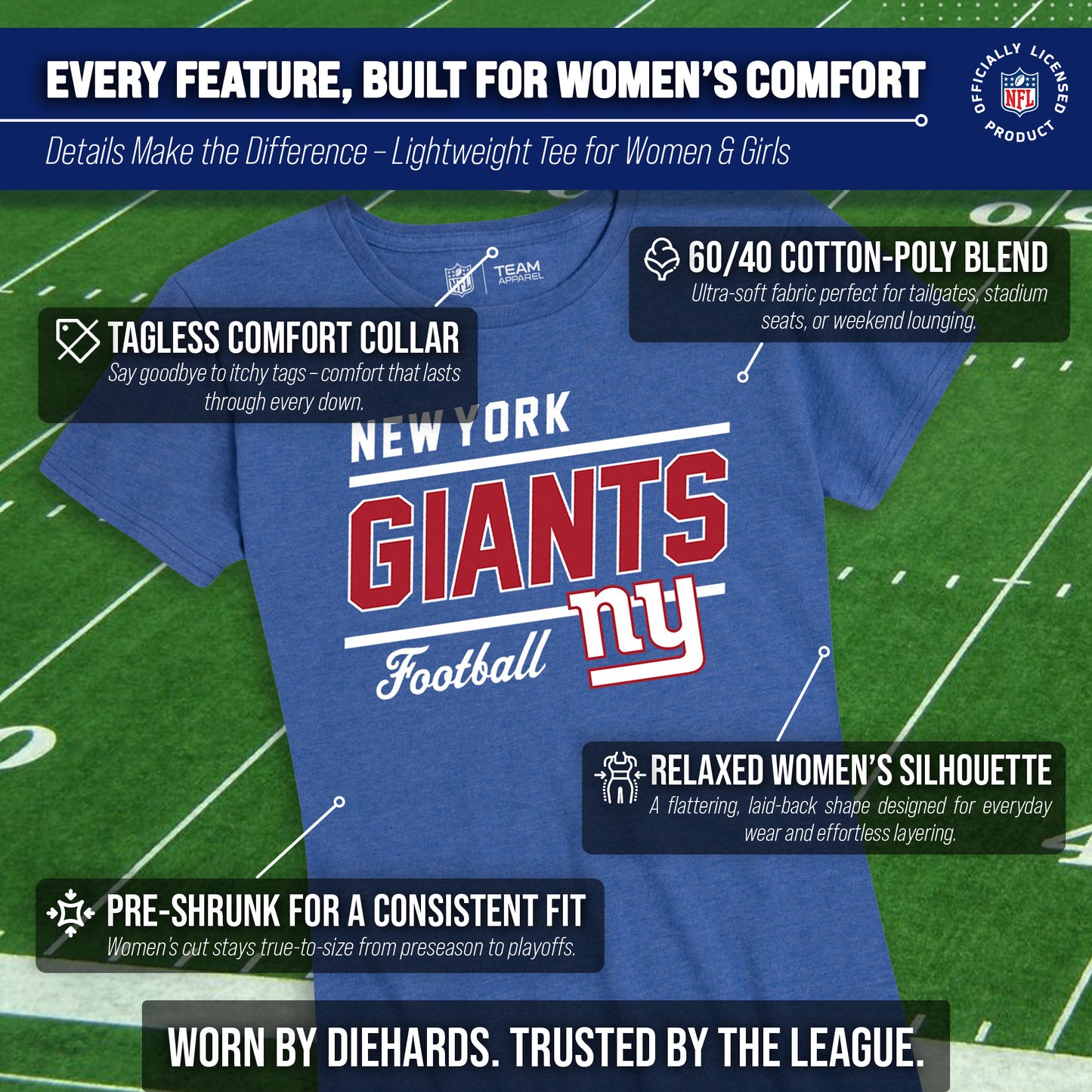 New York Giants NFL Gameday Women's Relaxed Fit T-shirt - Royal