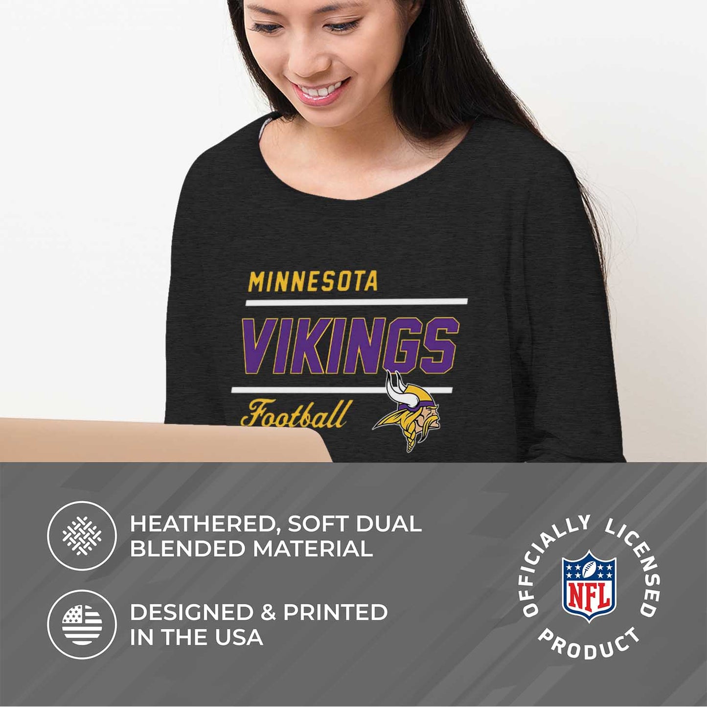 Minnesota Vikings NFL Womens Crew Neck Light Weight - Charcoal