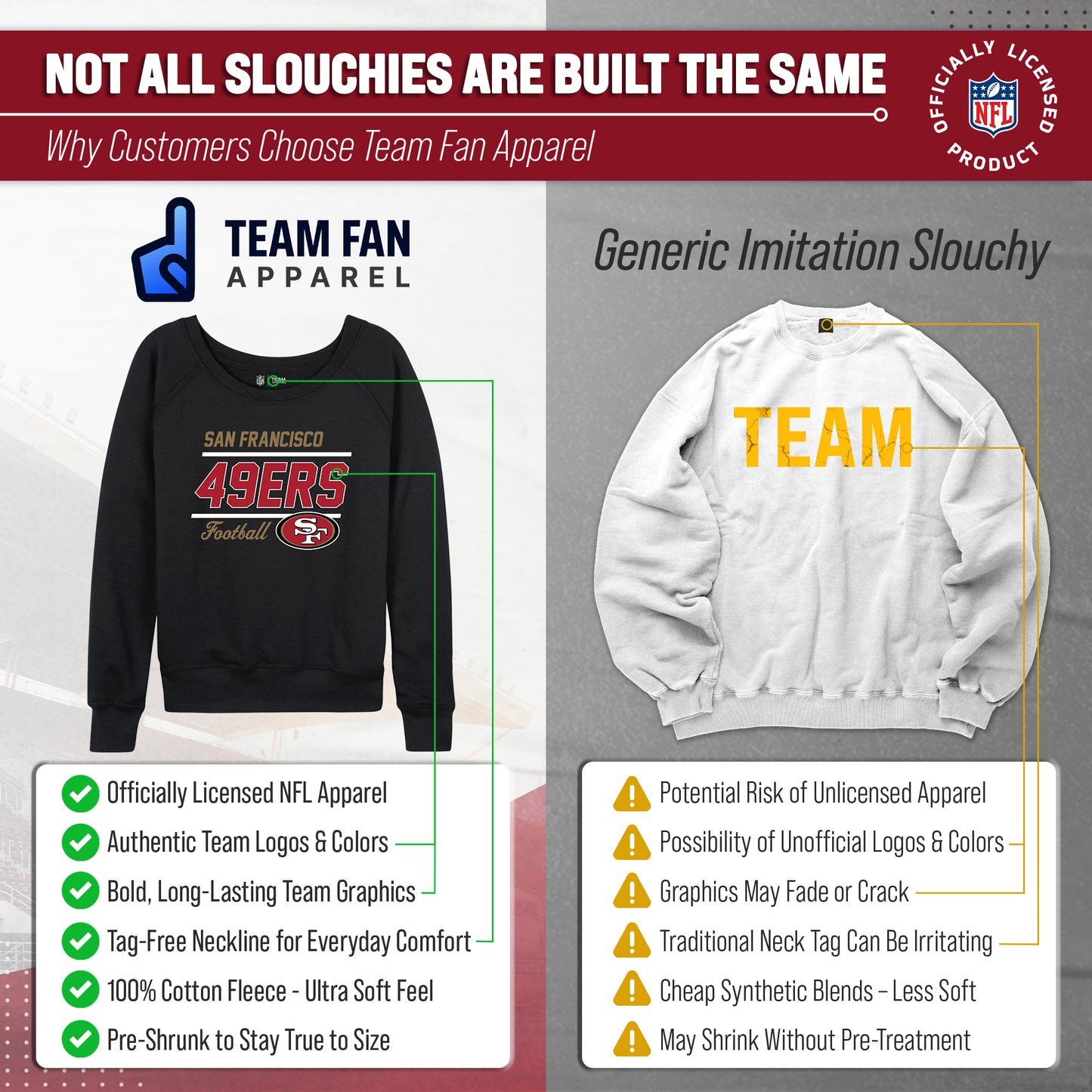 San Francisco 49ers NFL Womens Crew Neck Light Weight - Black