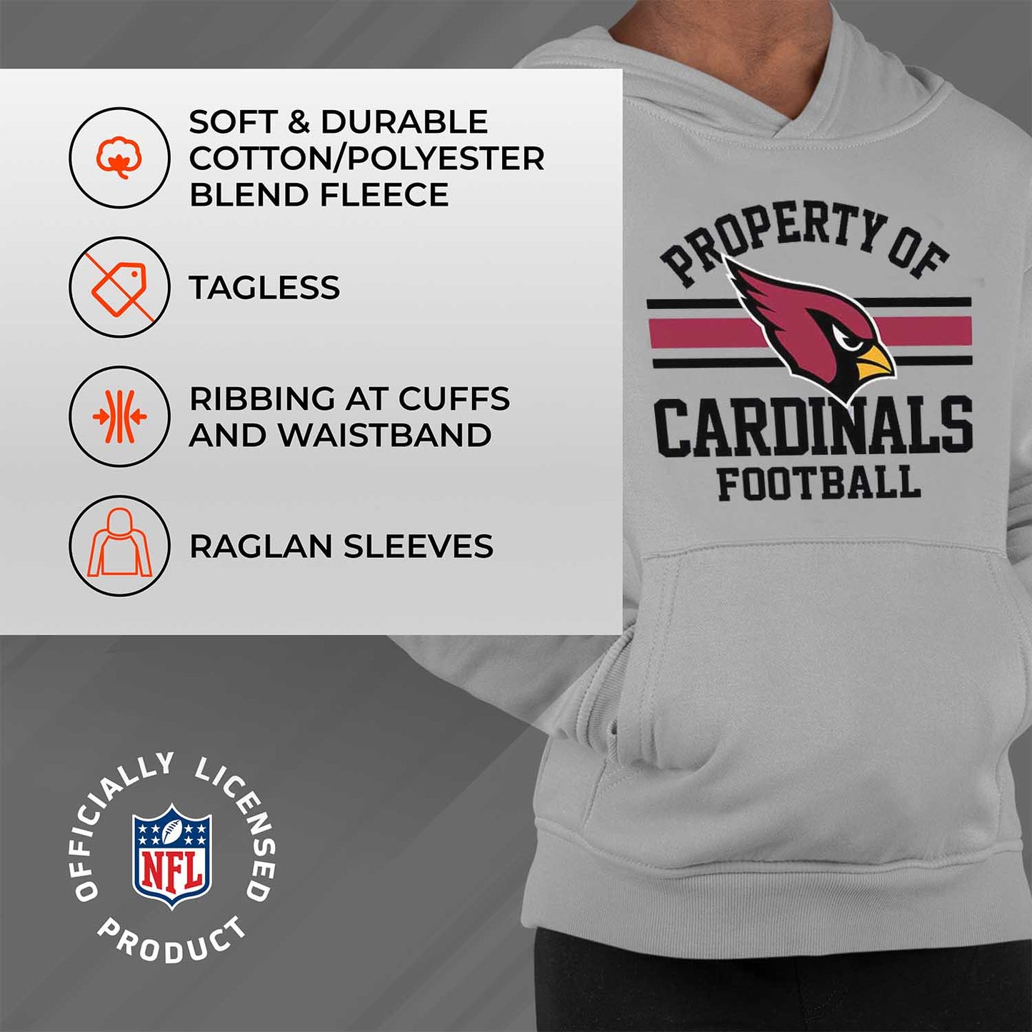 Arizona Cardinals NFL Youth Property Of Hooded Sweatshirt - Sport Gray