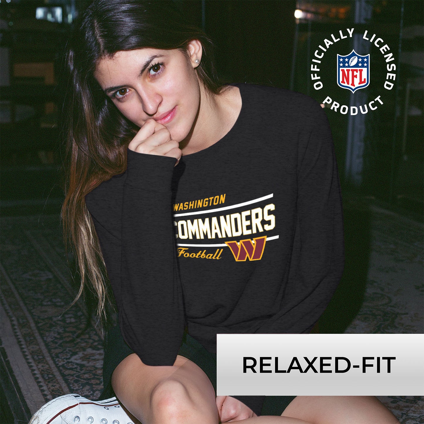 Washington Commanders NFL Womens Crew Neck Light Weight - Heather Charcoal