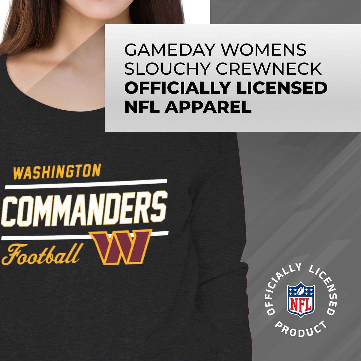 Washington Commanders NFL Womens Crew Neck Light Weight - Heather Charcoal