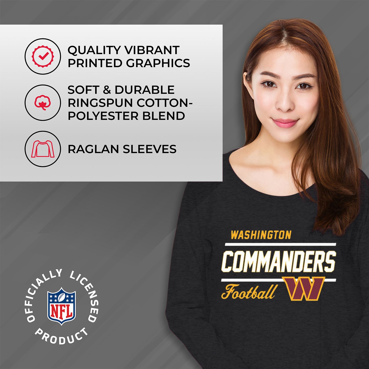 Washington Commanders NFL Womens Crew Neck Light Weight - Heather Charcoal