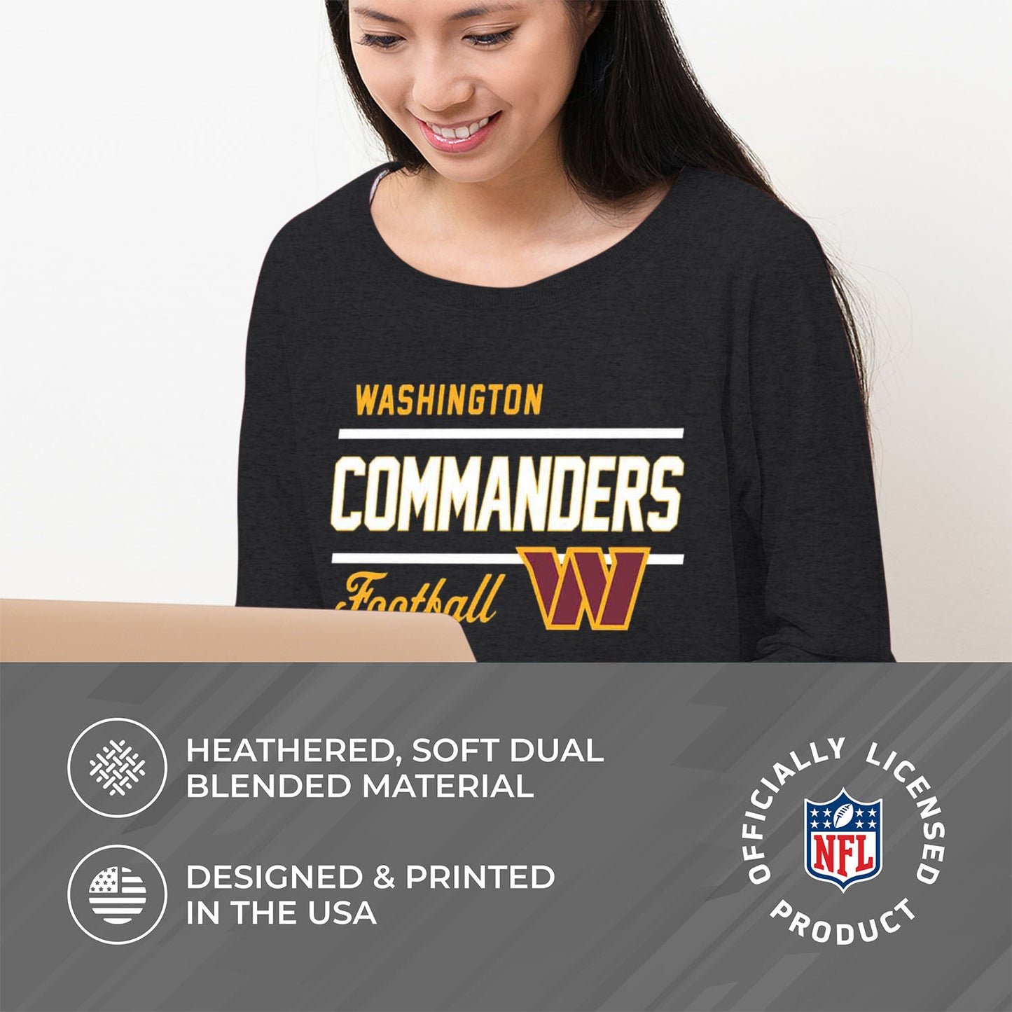 Washington Commanders NFL Womens Crew Neck Light Weight - Heather Charcoal