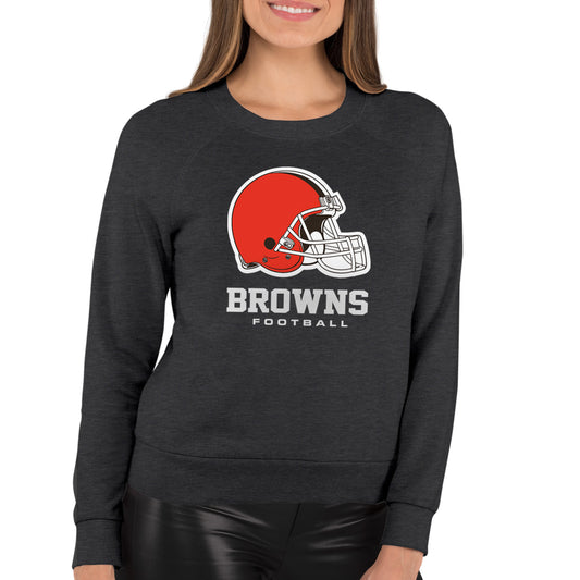 Cleveland Browns Women's NFL Ultimate Fan Logo Slouchy Crewneck -Tagless Fleece Lightweight Pullover - Charcoal