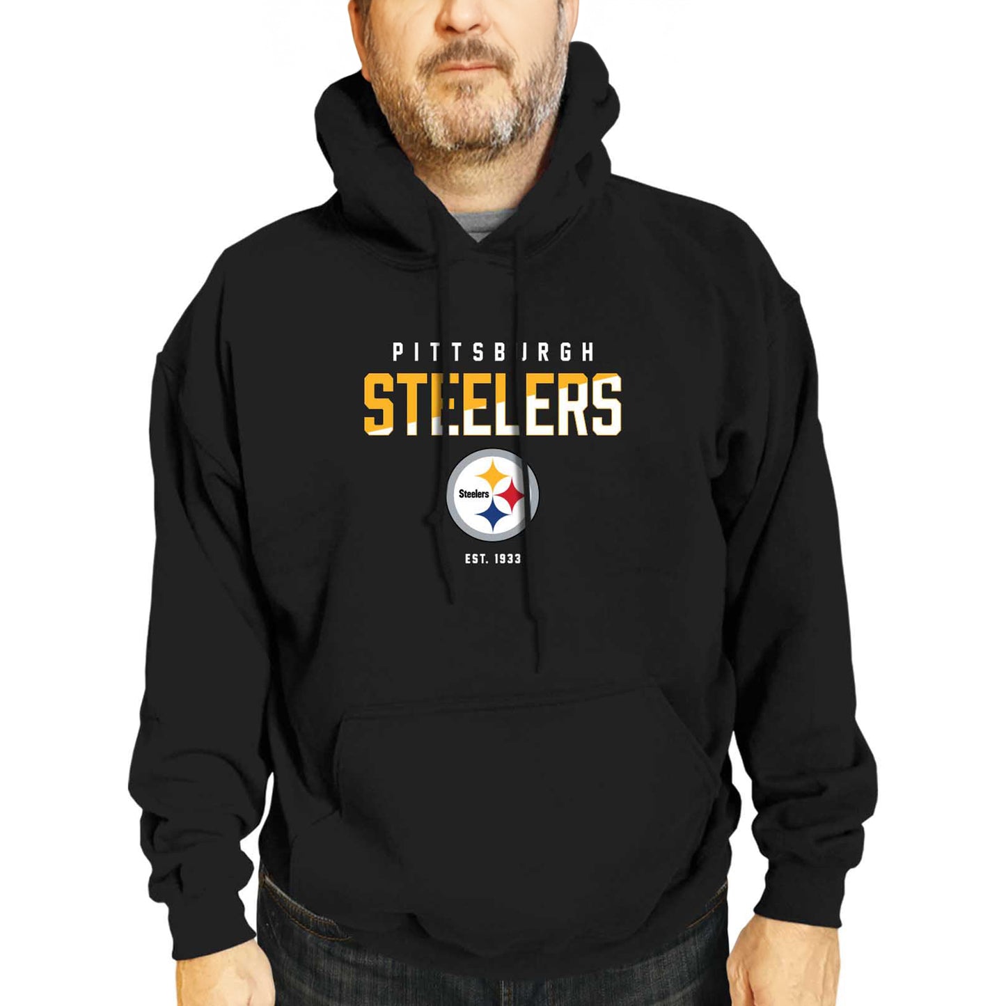 Pittsburgh Steelers Adult NFL Diagonal Fade Fleece Hooded Sweatshirt - Black